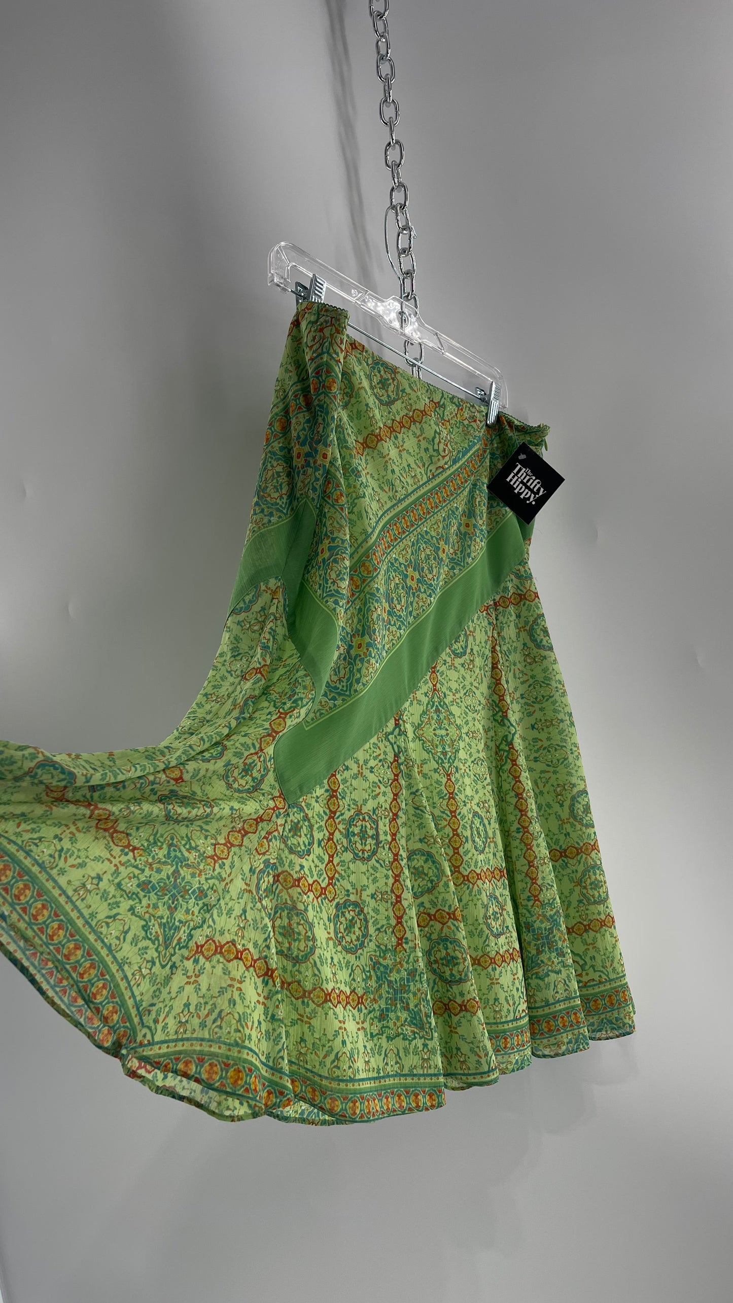 Vintage Green Mixed Pattern Midi Skirt (Large)