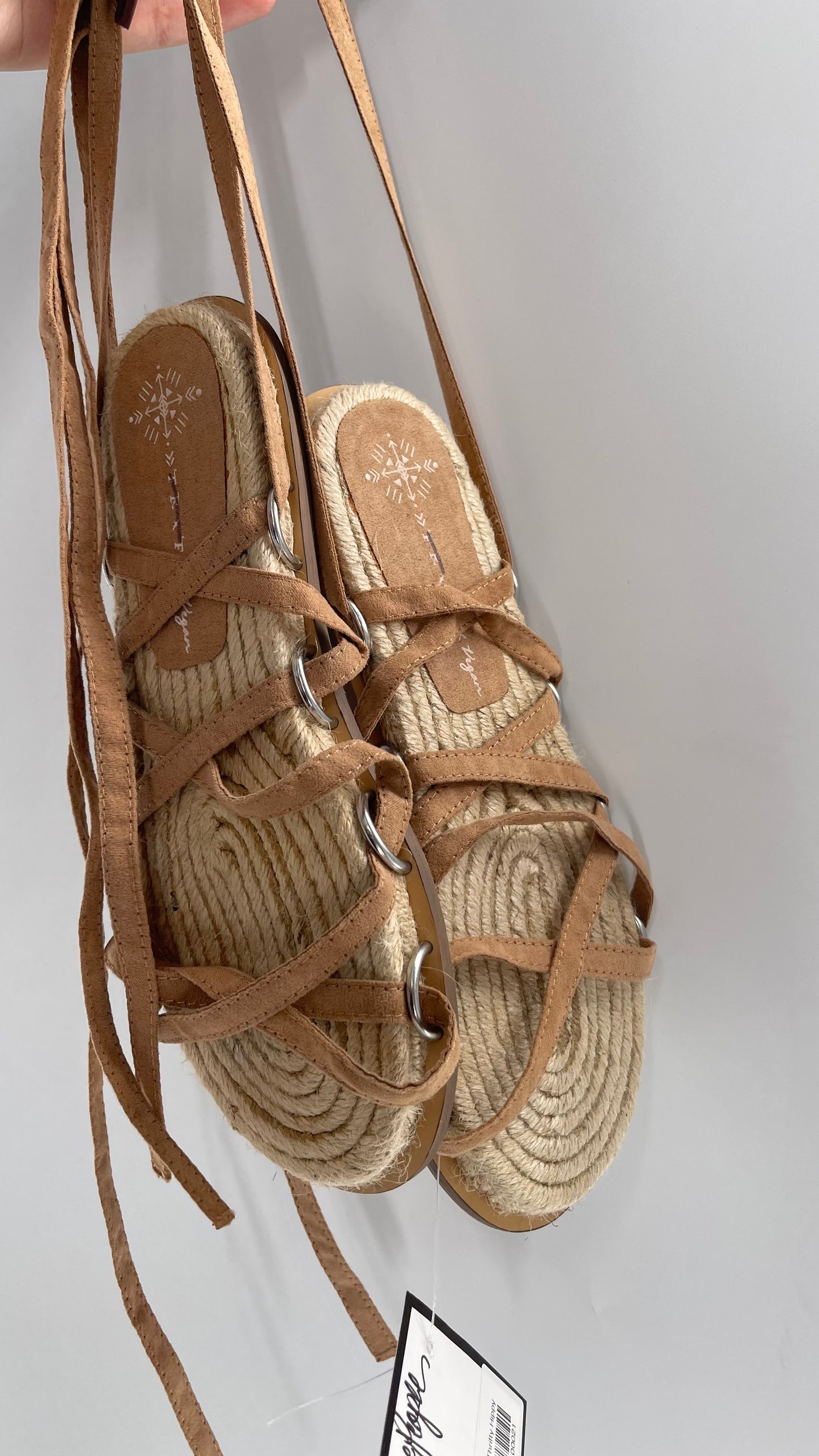 Free People Vegan Faux Leather Gladiator Wrap Up Sandals with Wicker Sole (7)