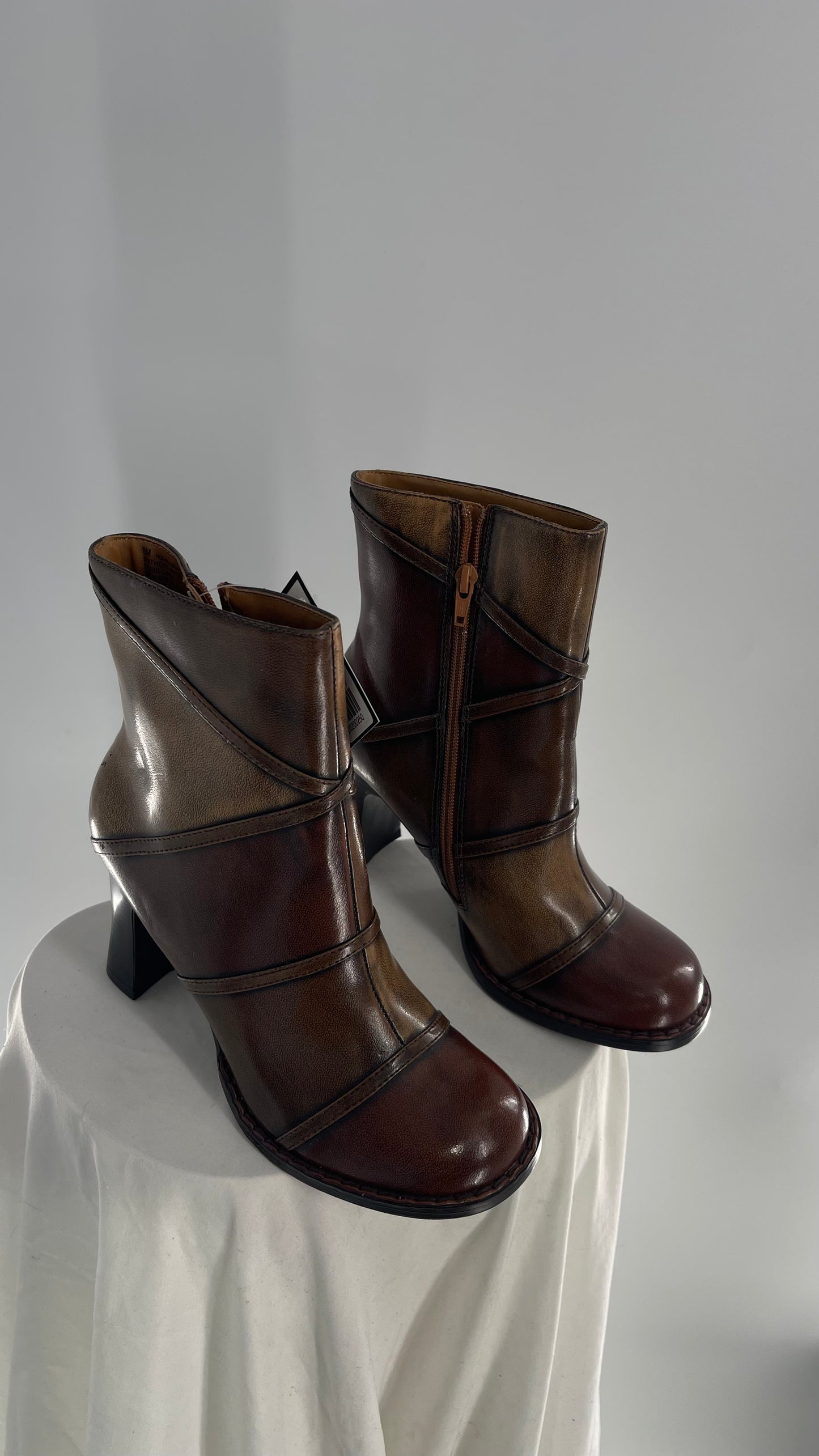 Unlisted Patchwork Brown Round Toe Chunky Heel (8)