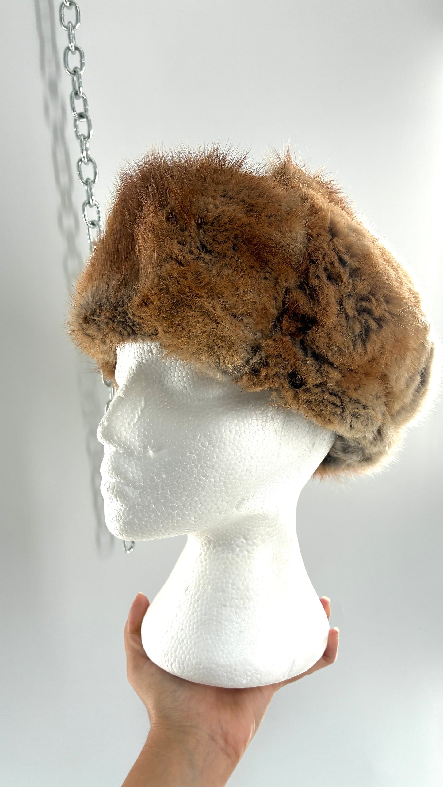 Vintage 1950s Genuine Fur Pill Box/Aviator Hat with Quilted Interior