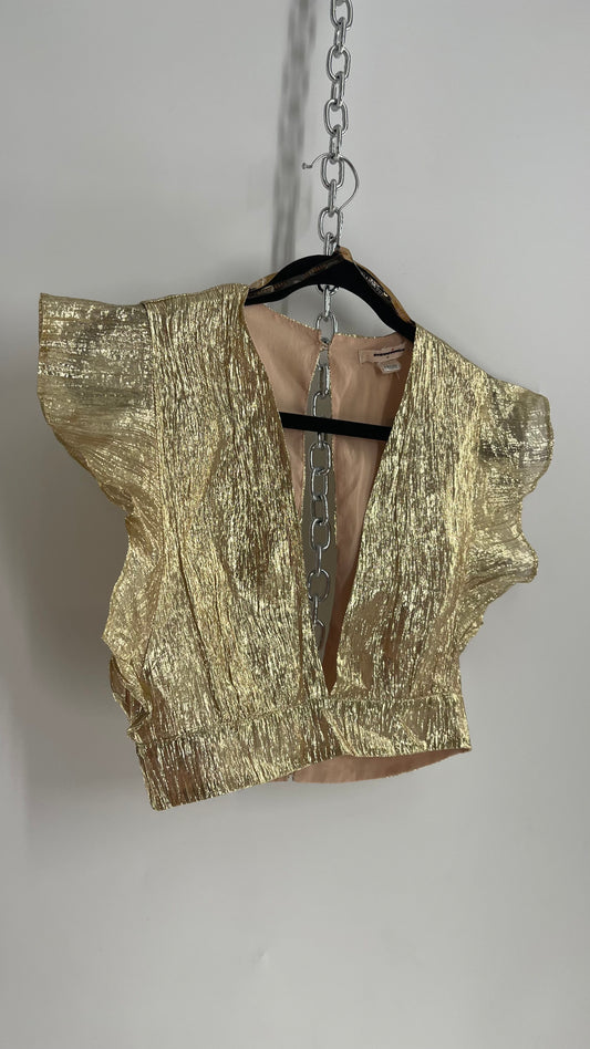 GLAMOROUS Gold Ruffled Crop Sleeveless Top (XS)