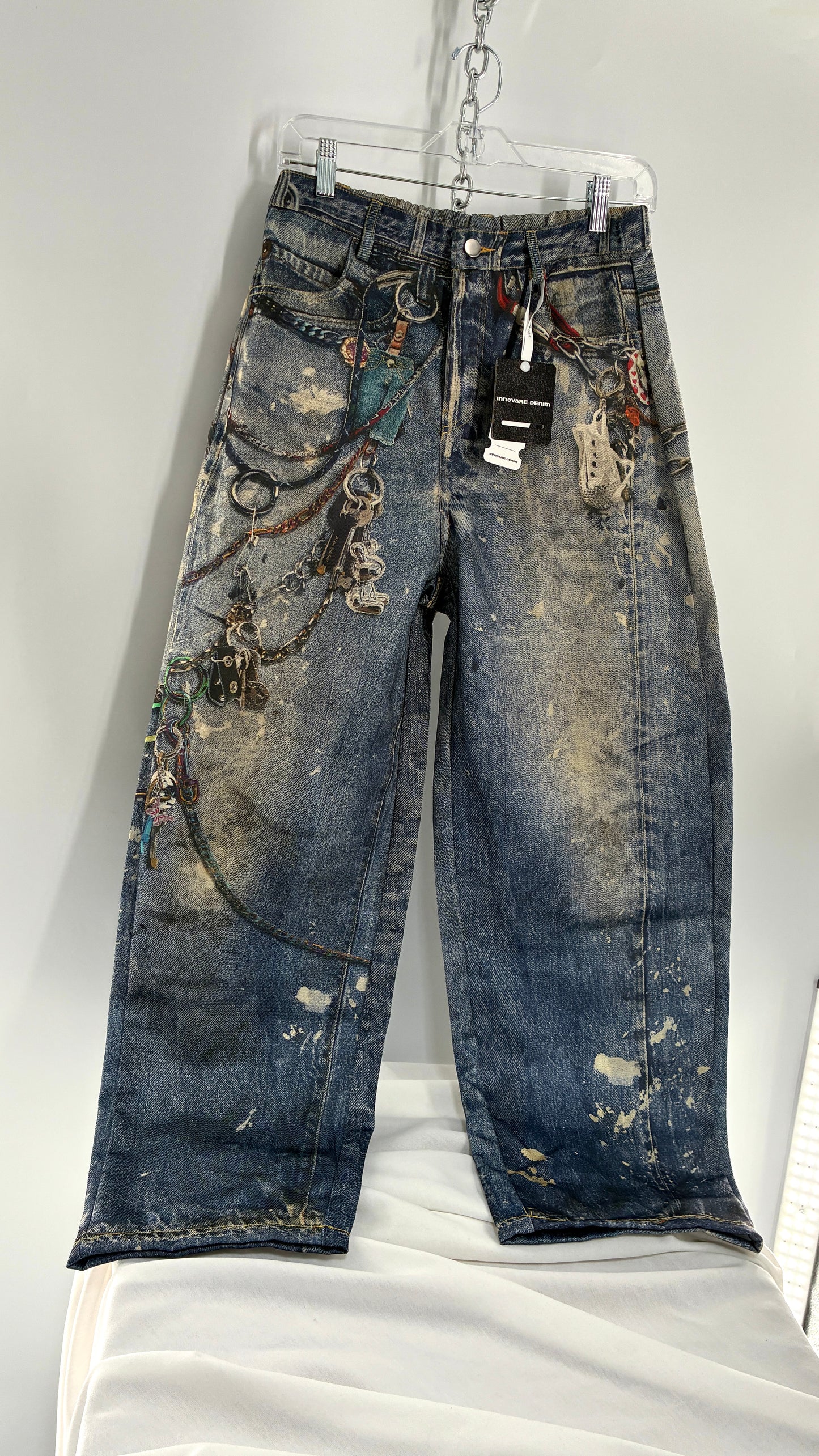INNOVARE x Acne Studios Graphic Printed Wide Leg Jeans with Tags Attached (Small)