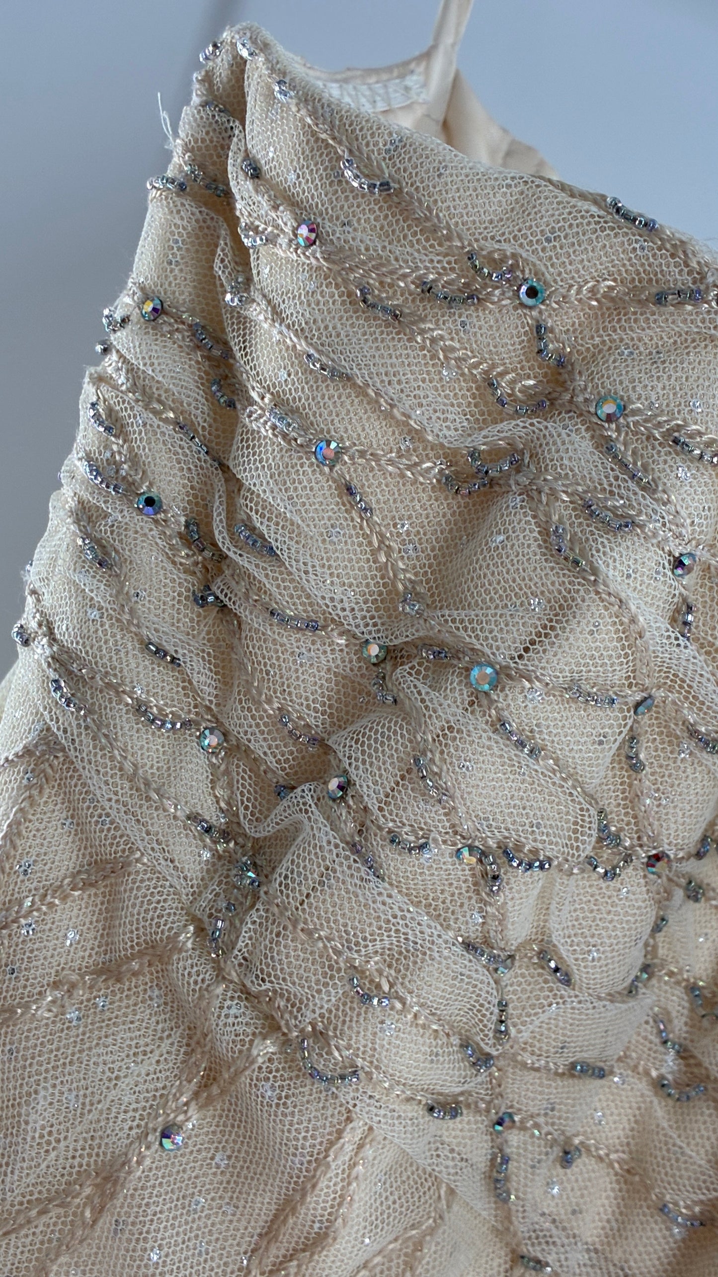 Vintage Victor Costa for Neiman Marcus Strapless Ruched/Pleated Bust Mermaid Gown Covered in Braided Threads and Embroidered Beads (6)