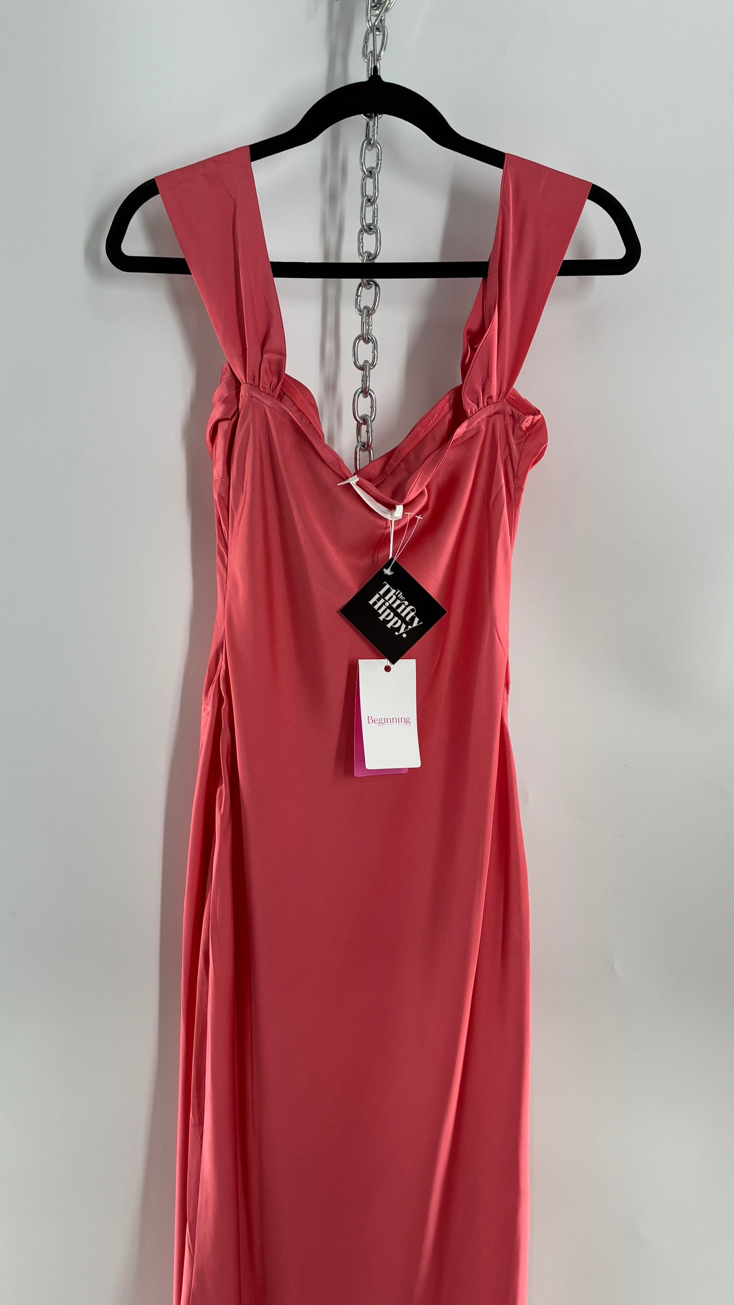 BEGINNINGS Coral Pink Gown with Draped Bust and Tags Attached  (6)