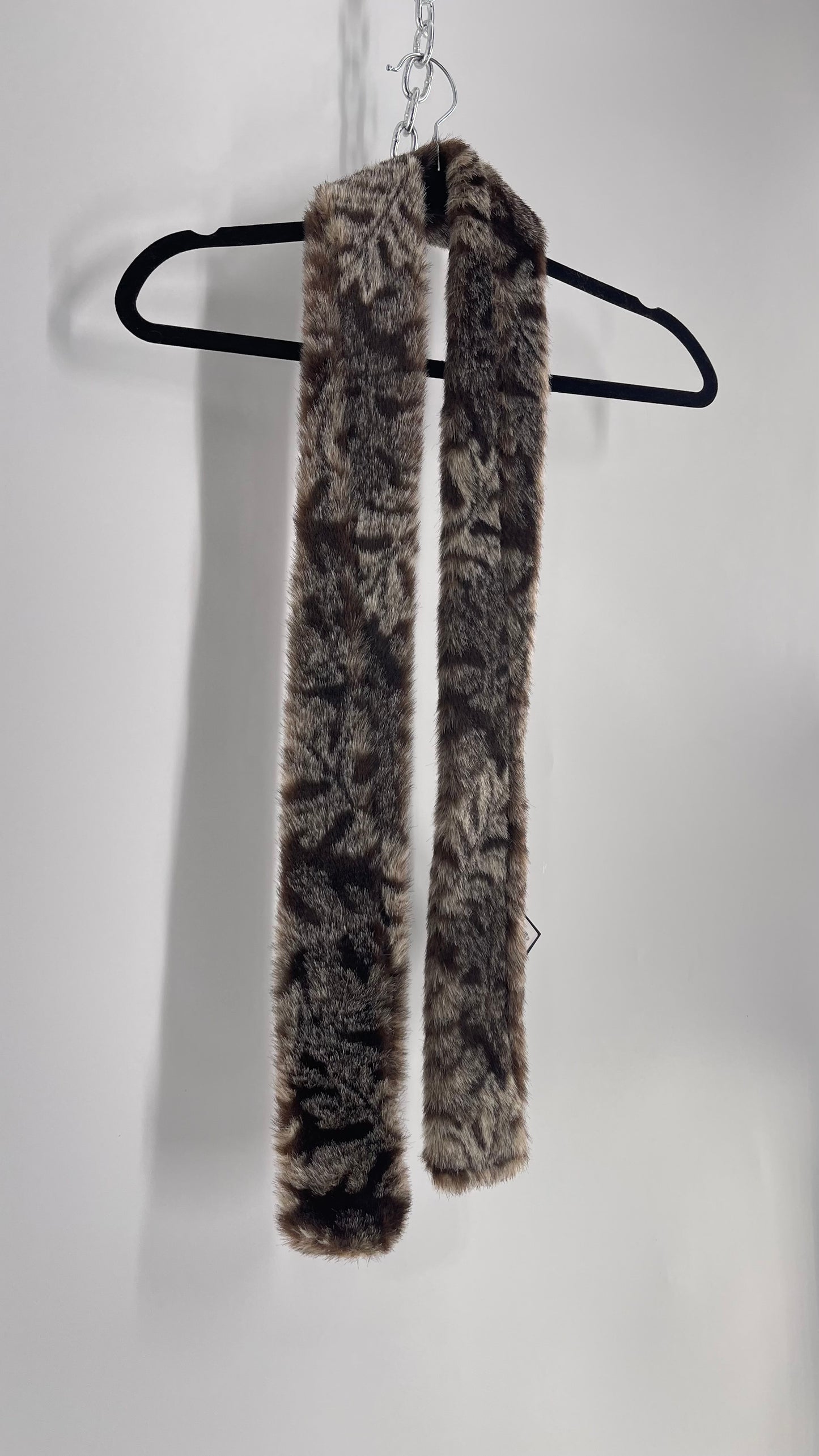 Vintage Fuzzy Furry Skinny Scarf Gray/Brown