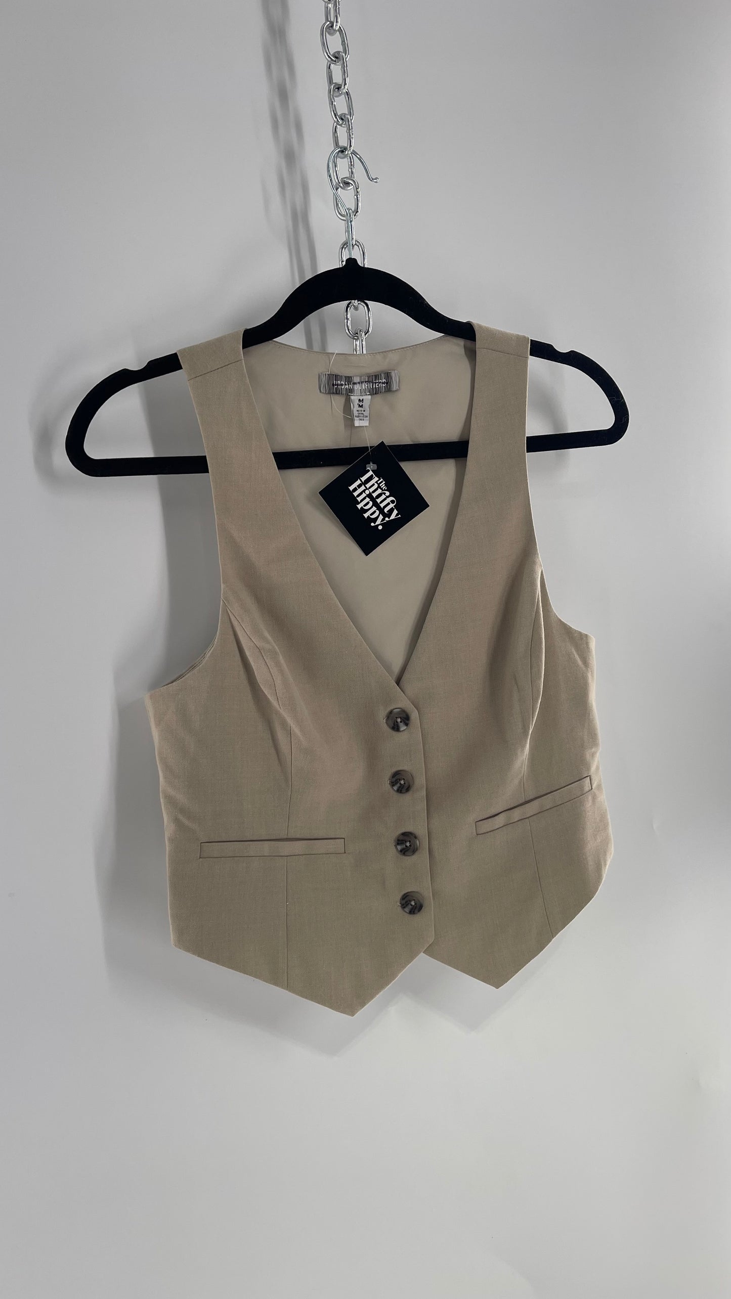 Urban Outfitters Vintage Upcycled Tan\Grey Cropped Vest Top (Medium)