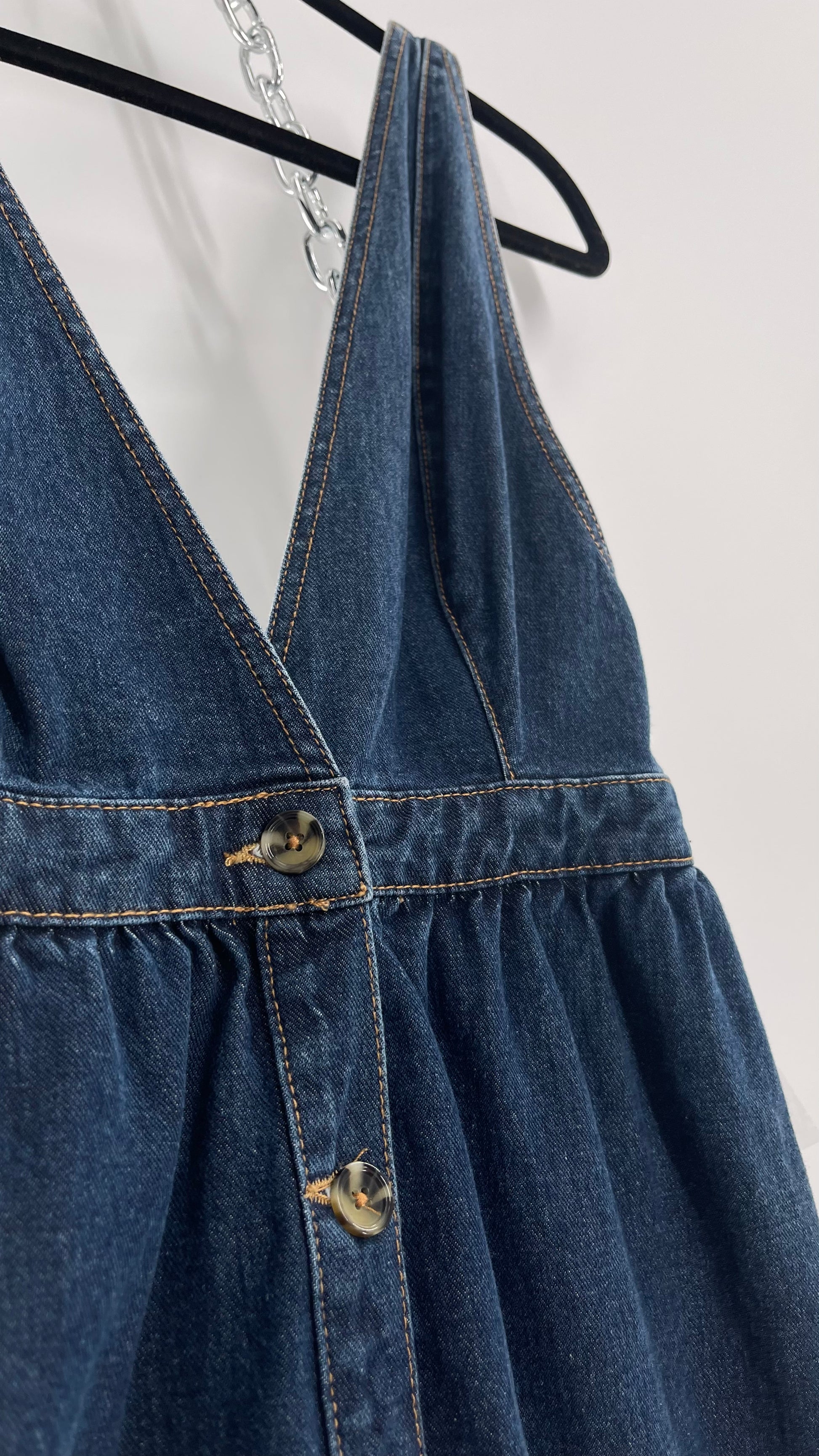 urban outfitters denim dress Urban Outfitters Medium Wash Denim Button Front Midi Dress (S) – The Thrifty Hippy