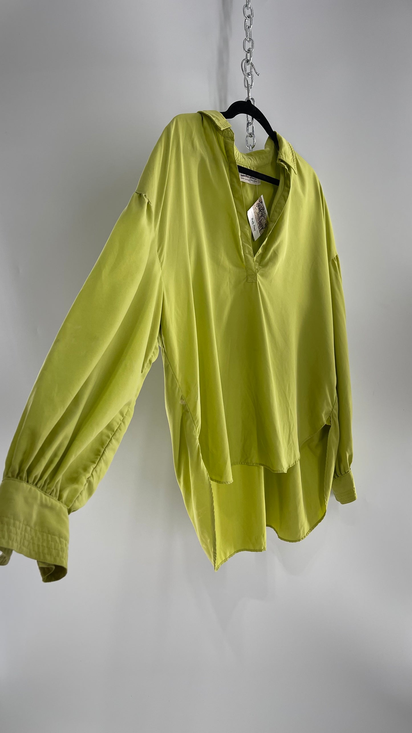 Free People 76% Modal Green Drop Shoulder Baggy Oversized Tunic Blouse  (Medium)