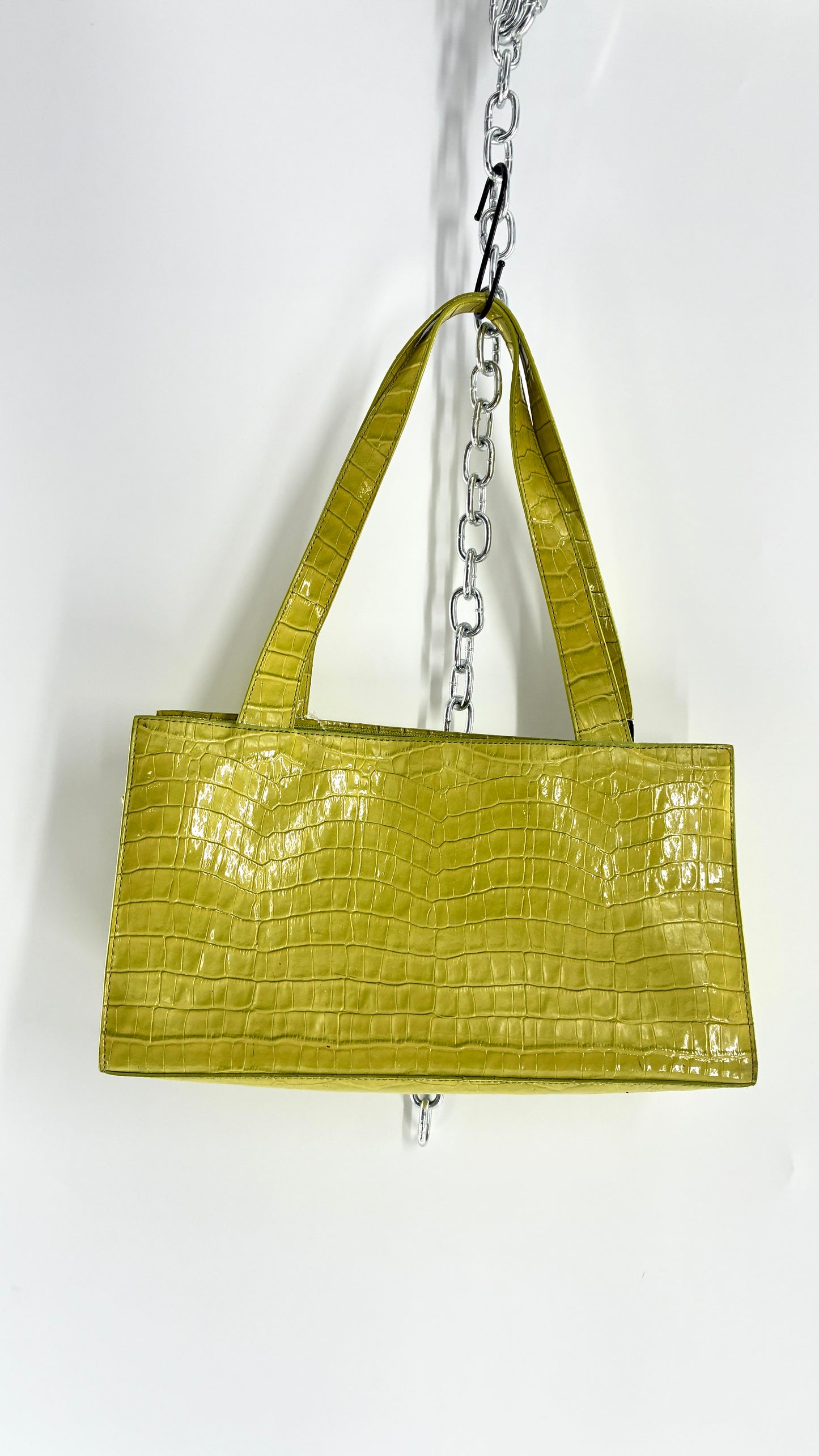 Vintage 1990s GUESS Lime Green Shoulder Purse with Metal Logo Buckle