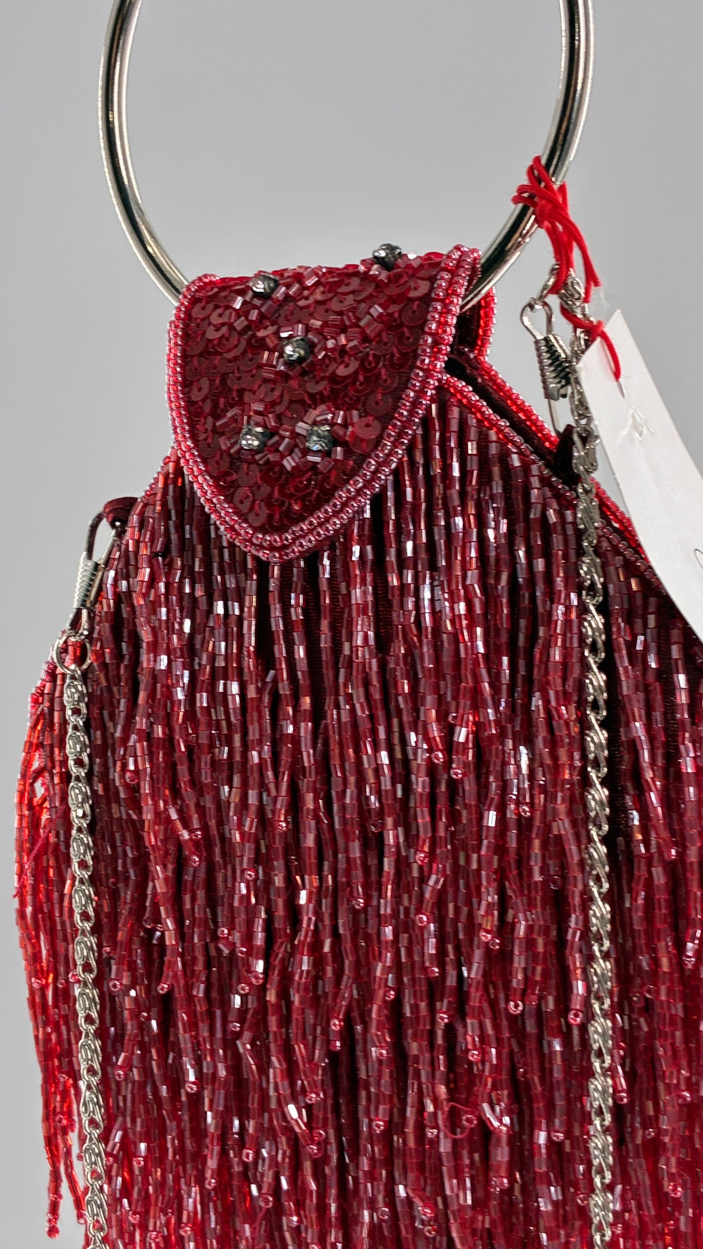 Deadstock Vintage COLLEEN LOPEZ Beaded Red Fringe Purse with Tags Attached