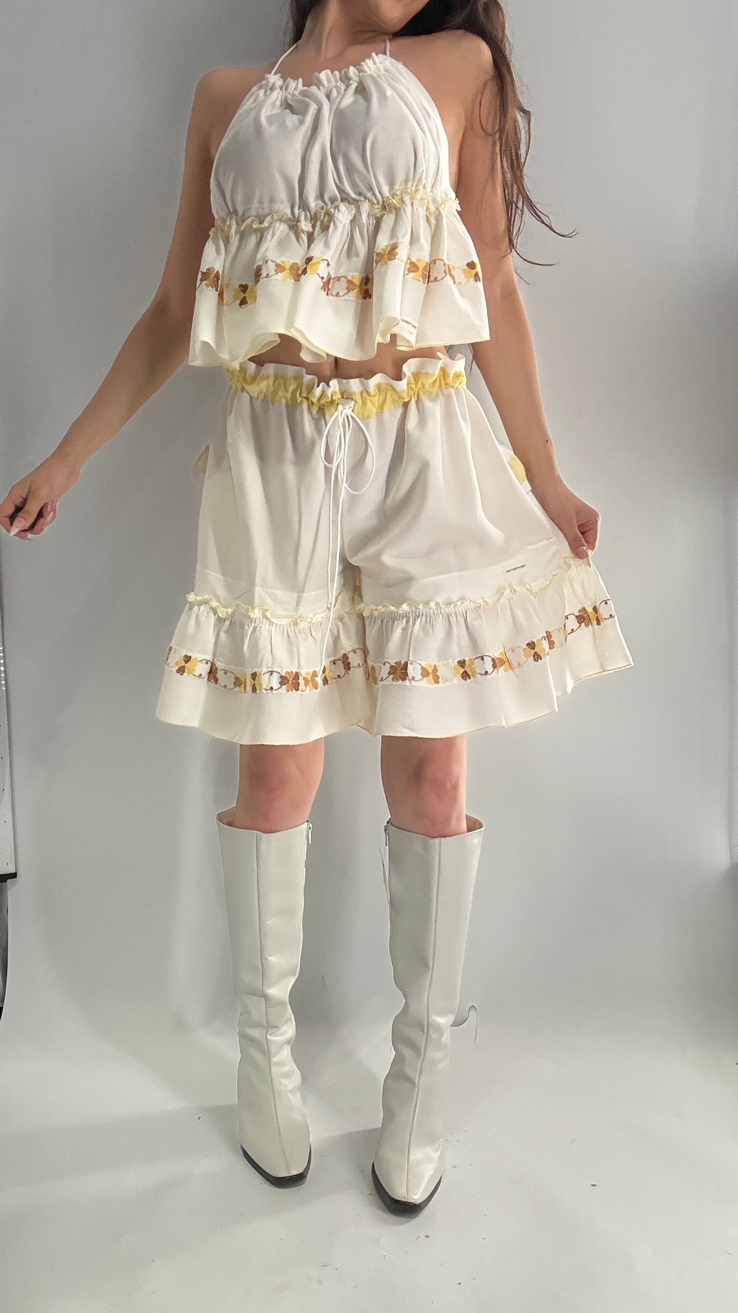 Vintage Handmade Heavily Embroidered Play Set with Sailor Style Ruffled Bum (XS-XL)