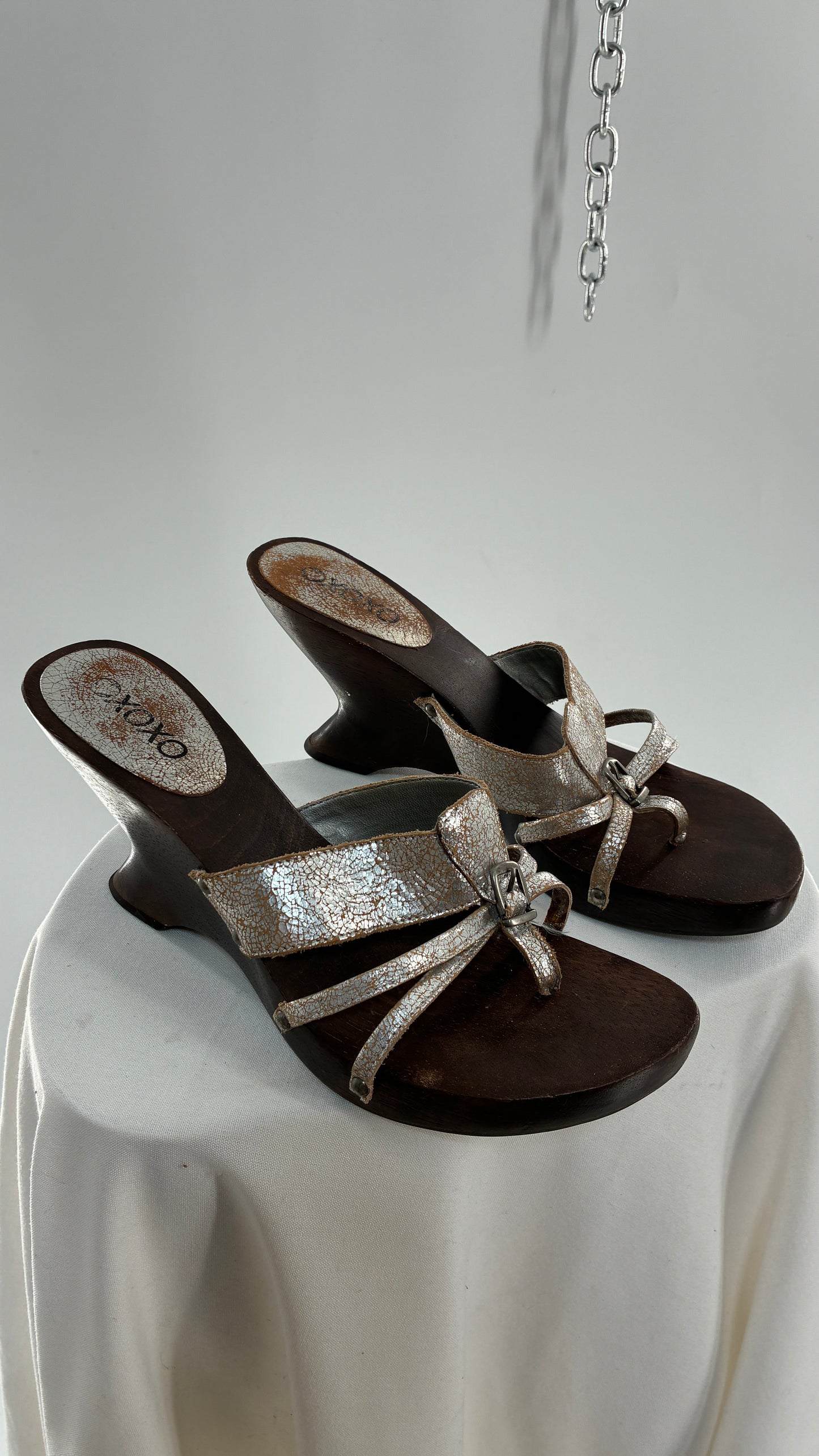 Vintage XOXO Wooden Wedge Heel with Silver Caging (9)