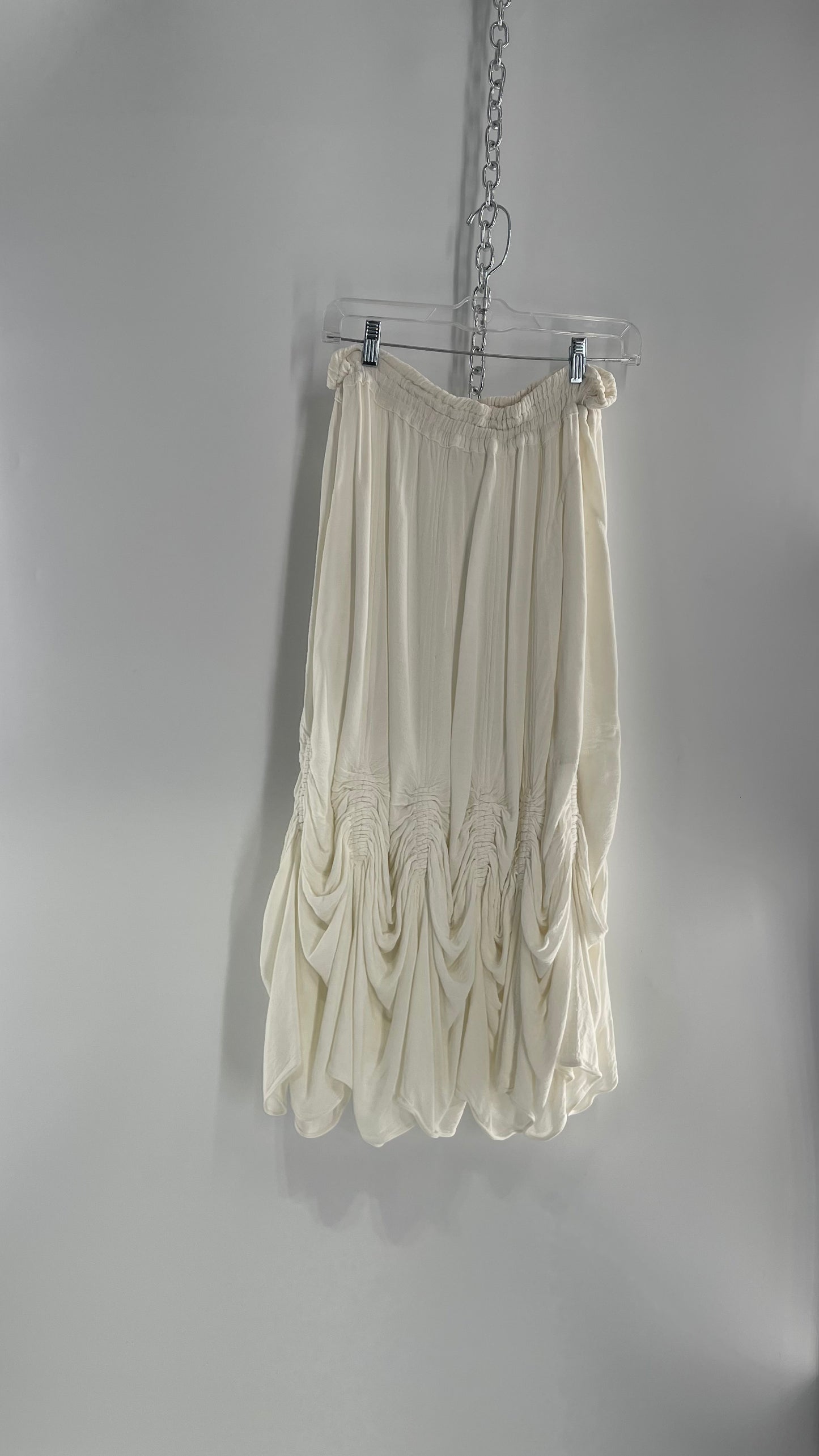 Vintage White Timsuktu 60% Cotton 40% Rayon All Natural Fiber Skirt Handwoven in Morocco with Draping Hem Detail (L/XL)