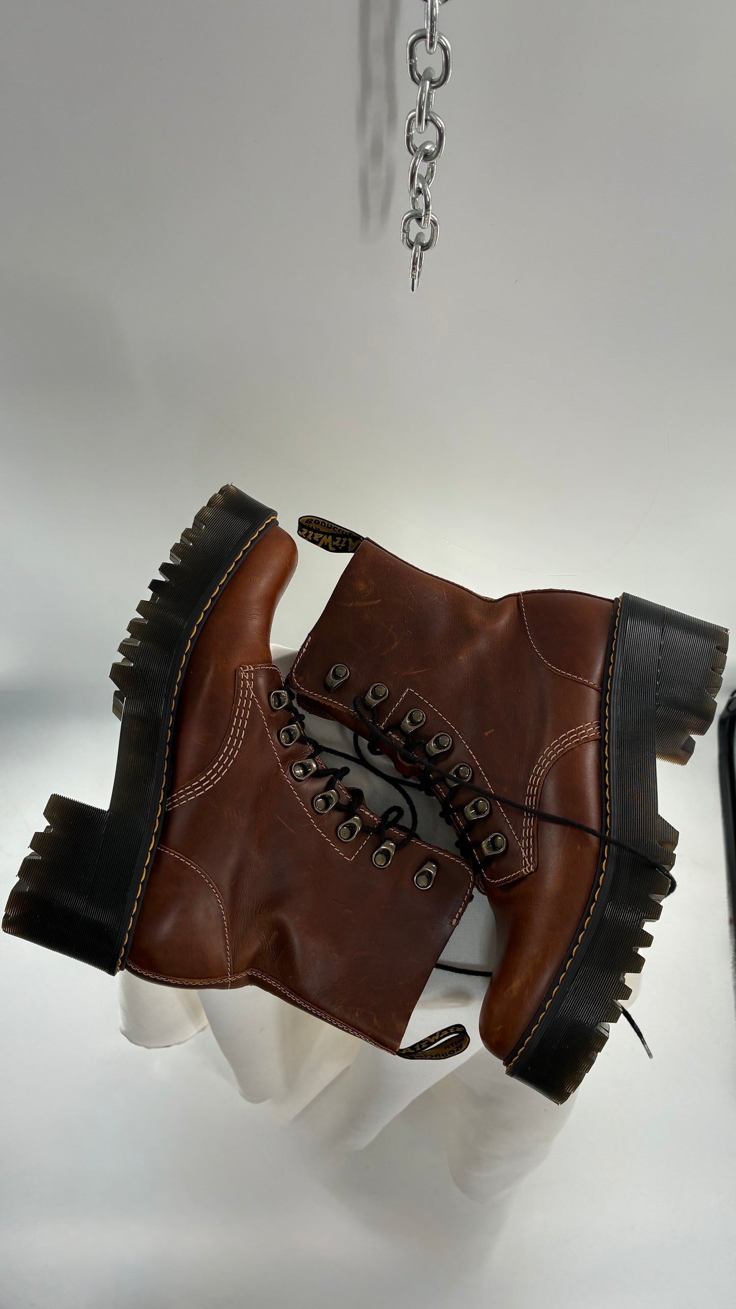 DR. MARTENS Leona Saddle Leather Platform Boots (9L)