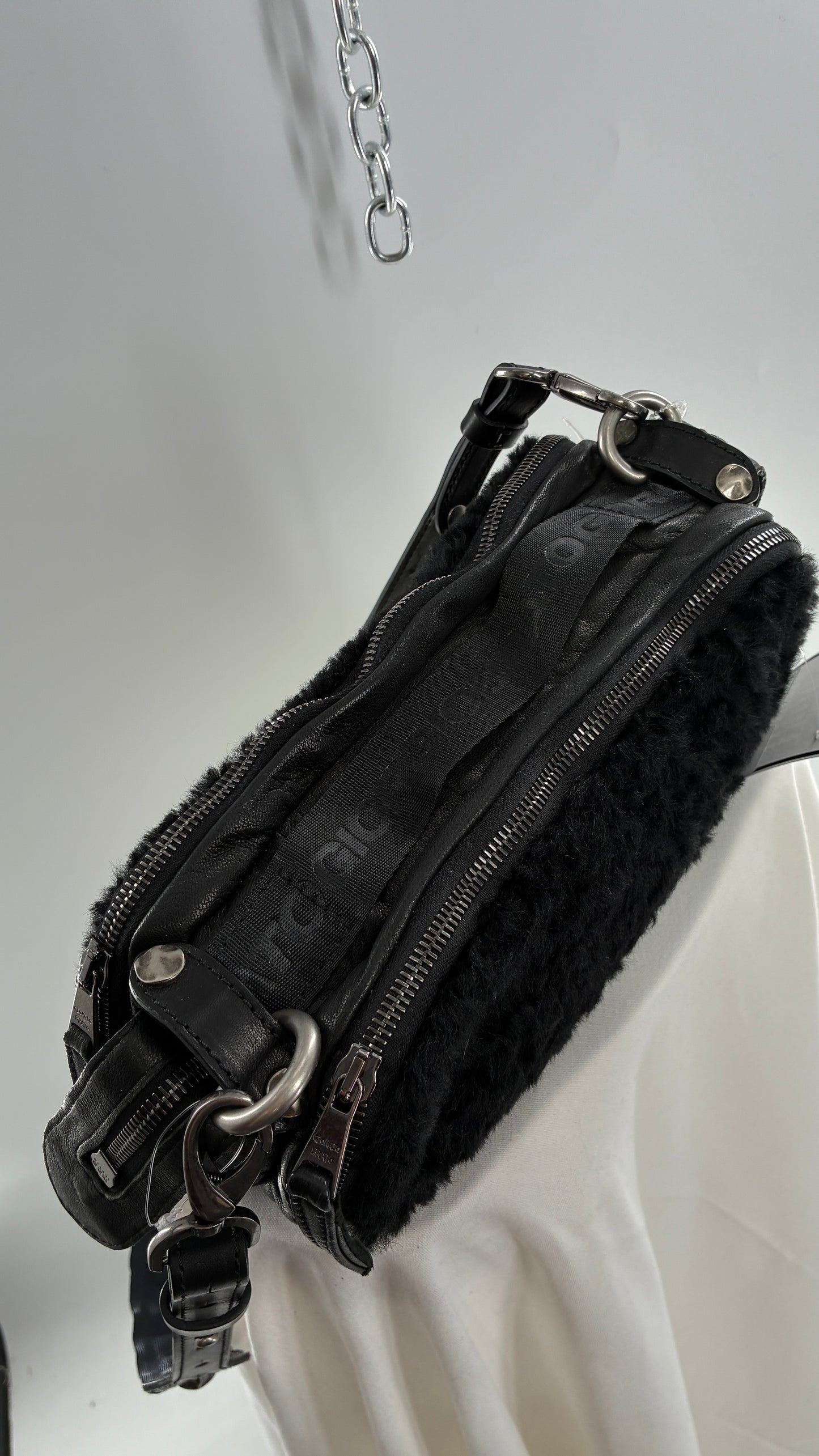 GIORGIO BRATO Black Lamb Leather Convertible Shoulder Bag and Backpack