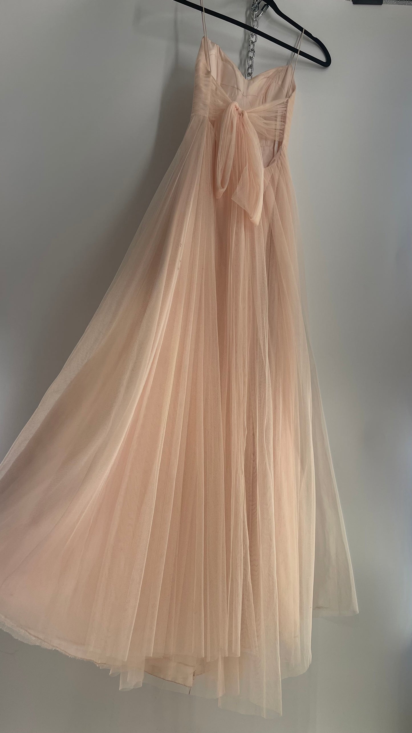 BHLDN WATTERS & WATTERS Blush Pink Tulle Open Back Gown with Tie Detail (0)