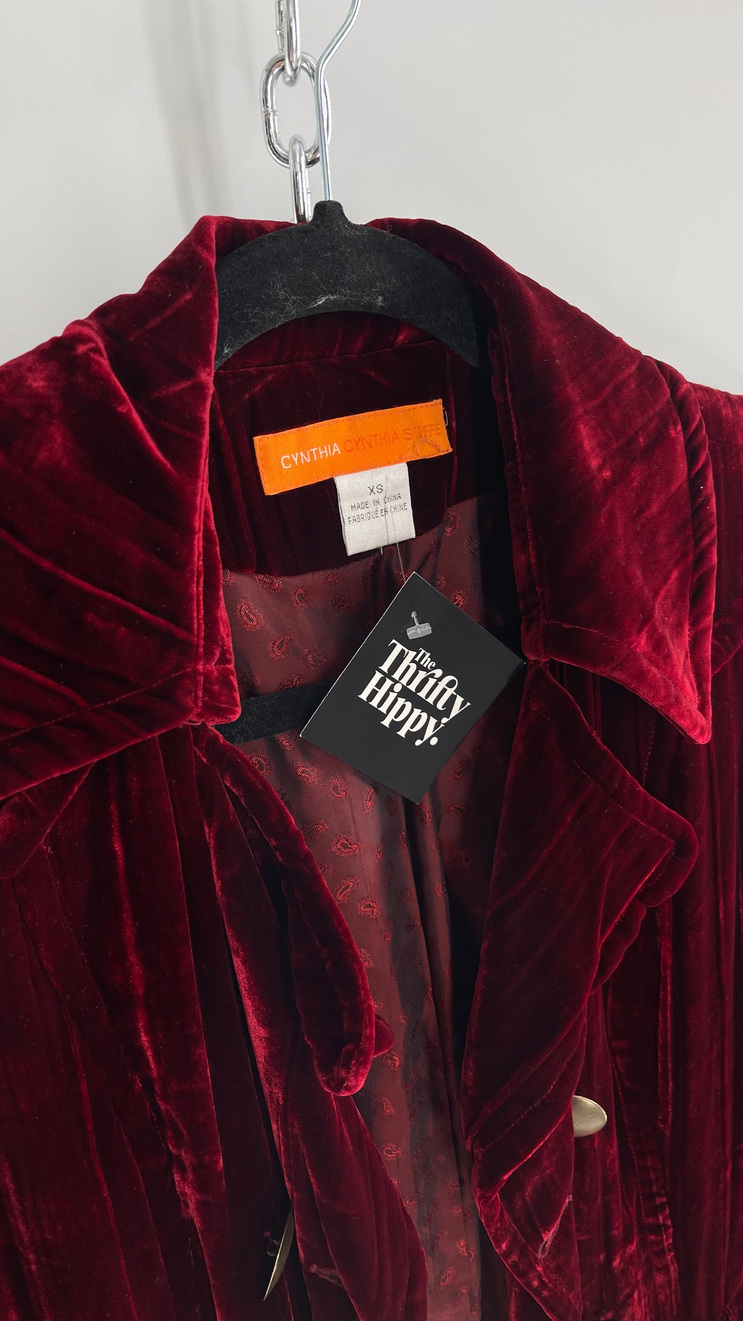 Cynthia Steffe Oxblood Red Velvet Double Breasted Gold Button Coat (XS)