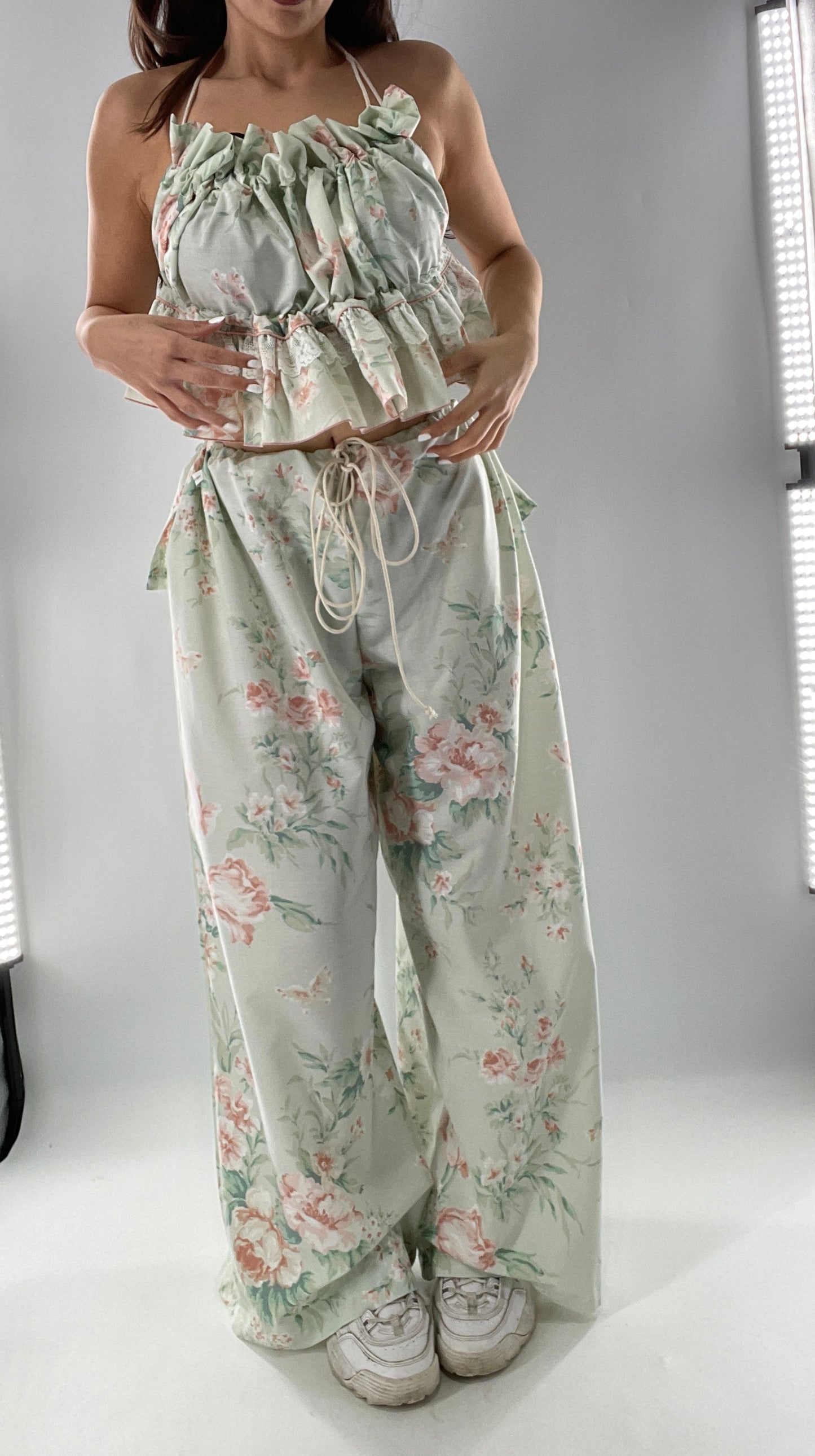 Vintage Set Covered in Delicate Dainty Florals, Butterflies, and Ruffles (One Size, Adjustable)