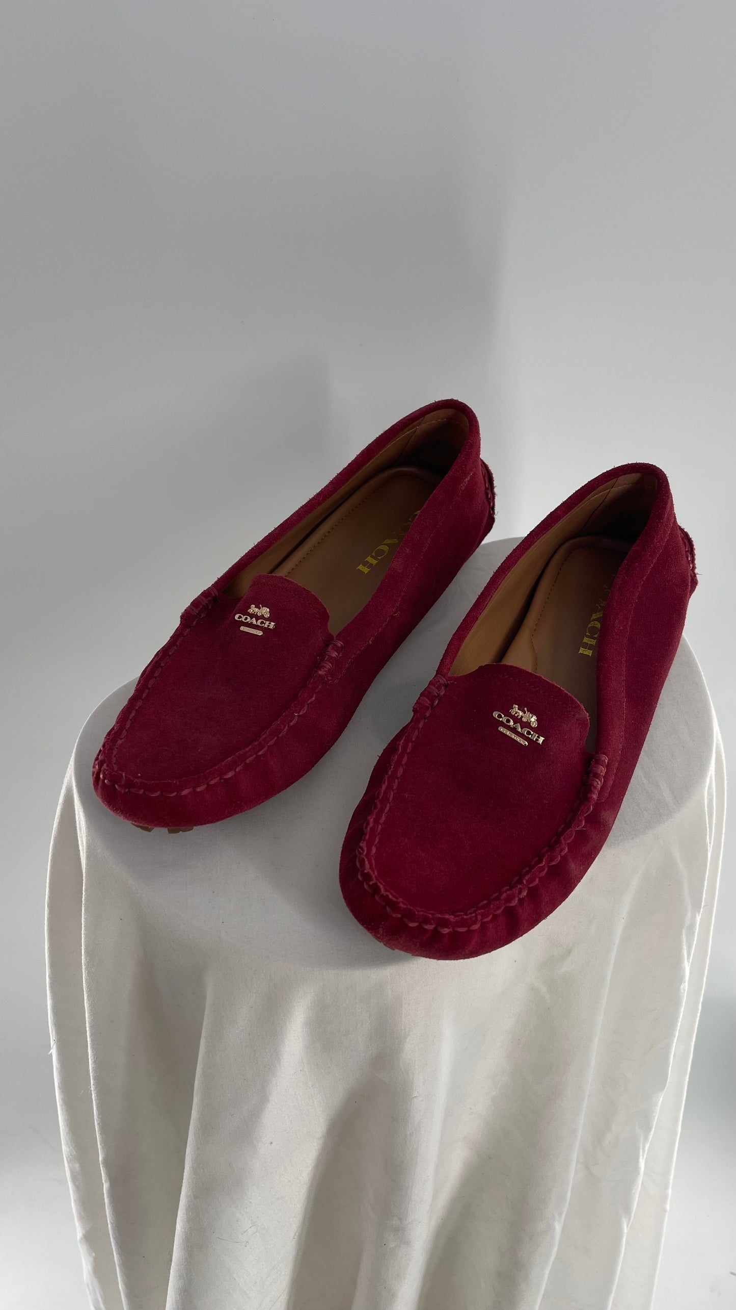 Vintage COACH Raspberry Red Suede Leather Loafer (8)