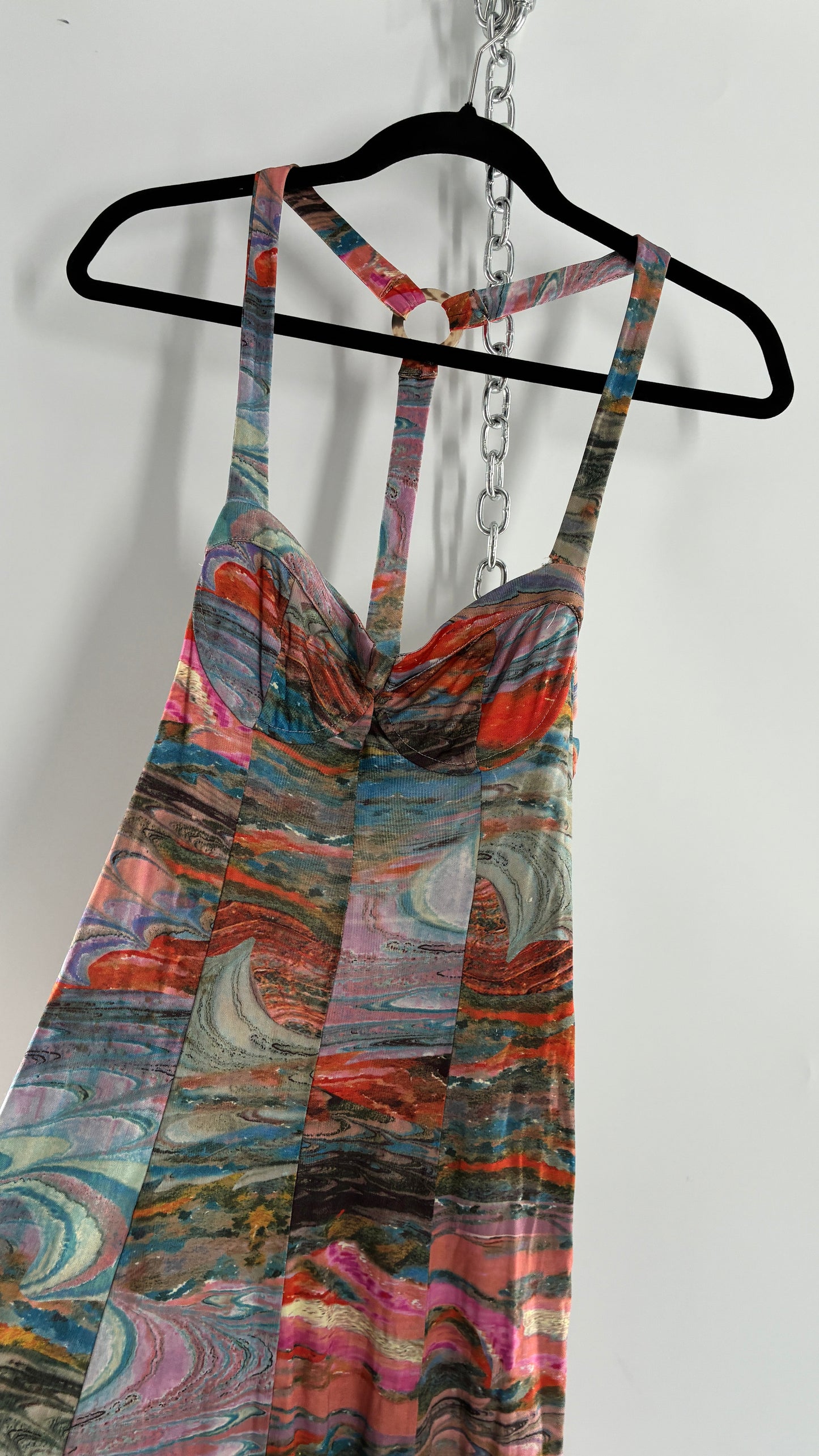 Free People Water Color Style Paneled Side Slit Gown with Underwire Bust (XS)