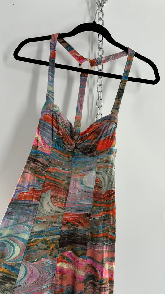 Free People Water Color Style Paneled Side Slit Gown with Underwire Bust (XS)