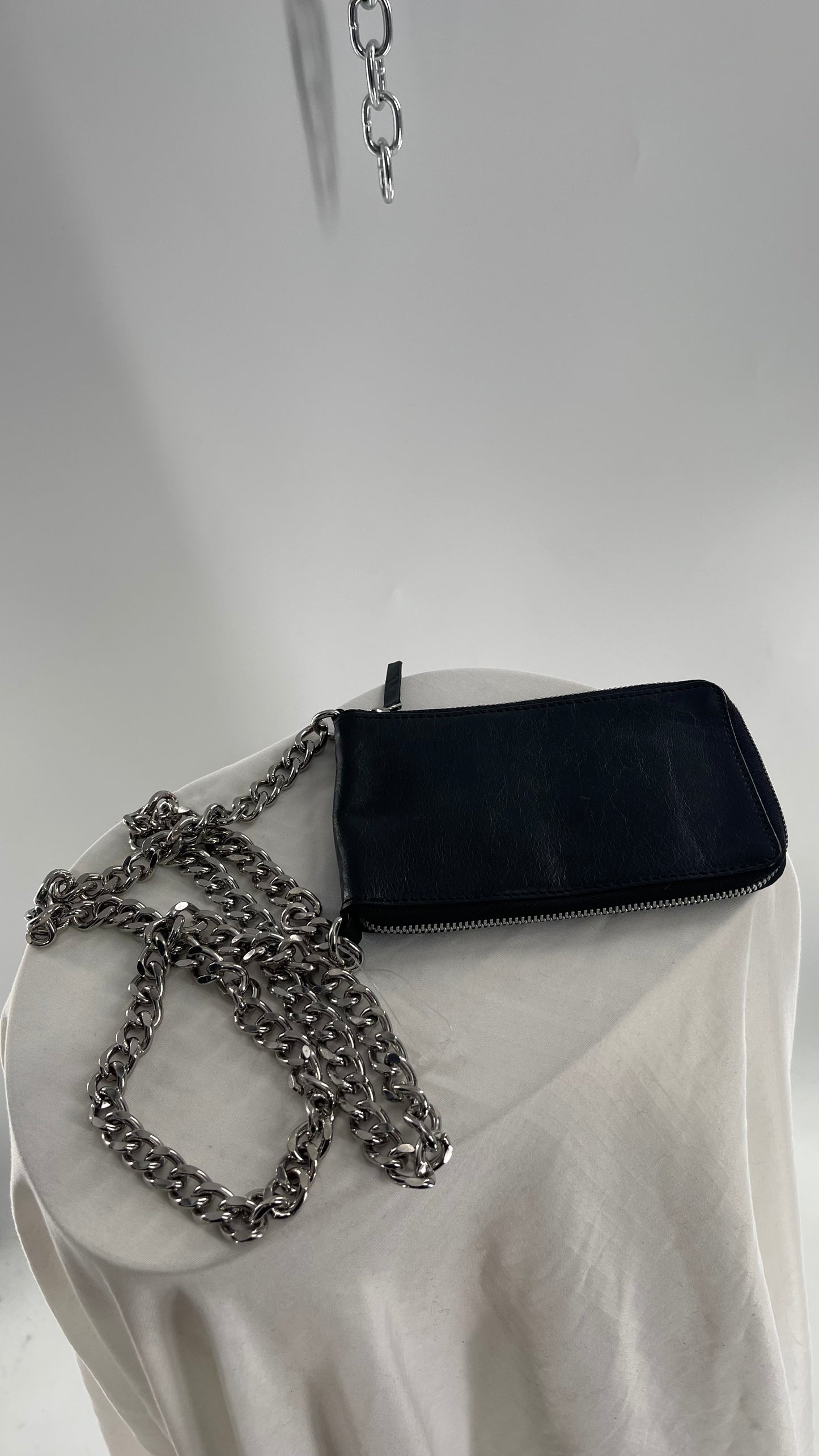 Free People Black Leather Phone Case/Purse with Heavy Chain