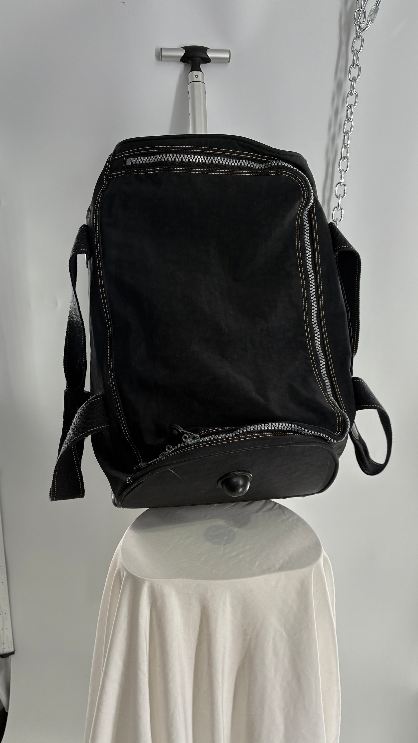 Vintage KIPLING Black Rolling Luggage Duffle Bag Suitcase with Extendable Handle