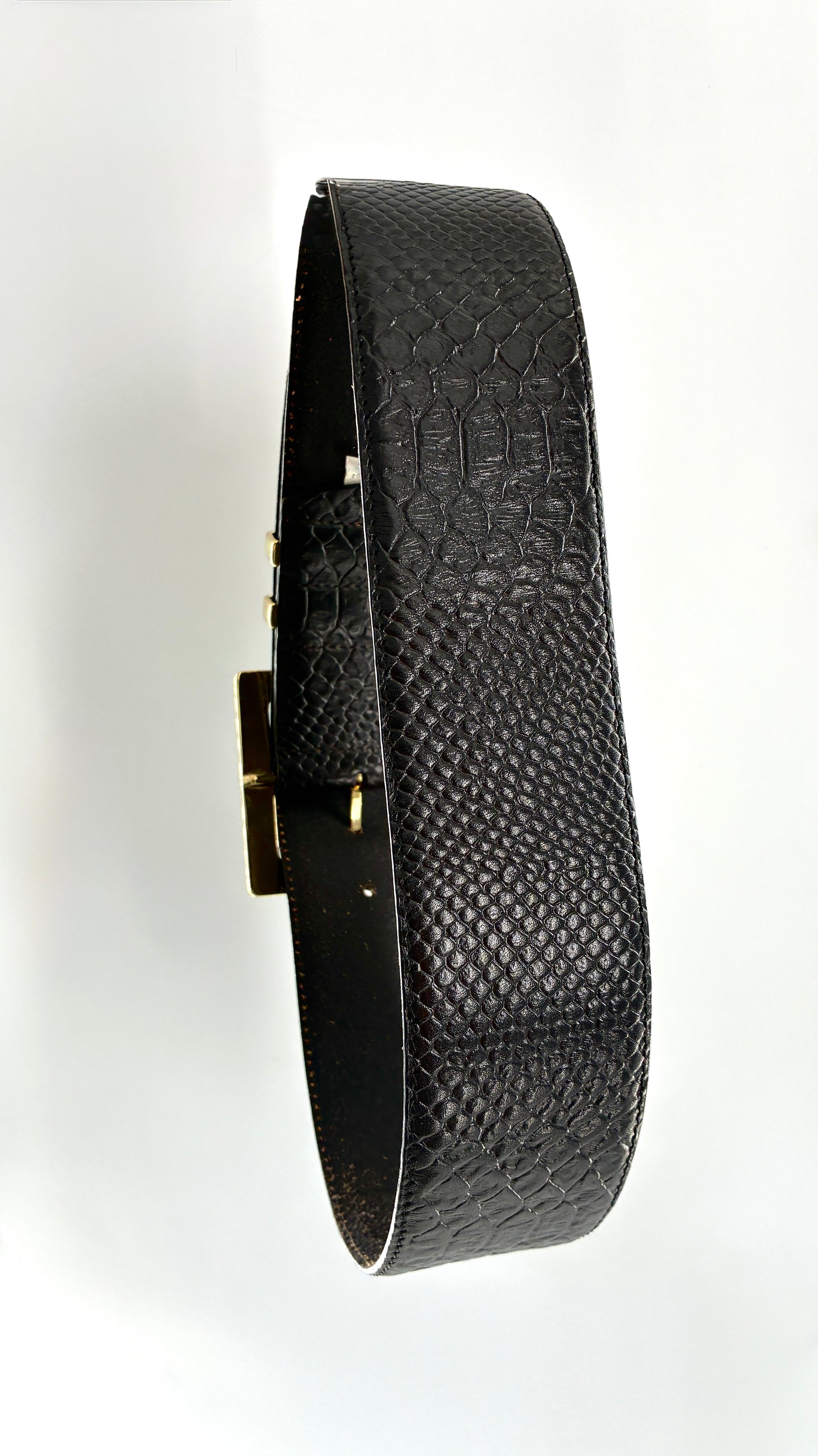 Vintage HIVE & HONEY Extra Wide Black Leather Belt with Oversized Square Buckle (Small)