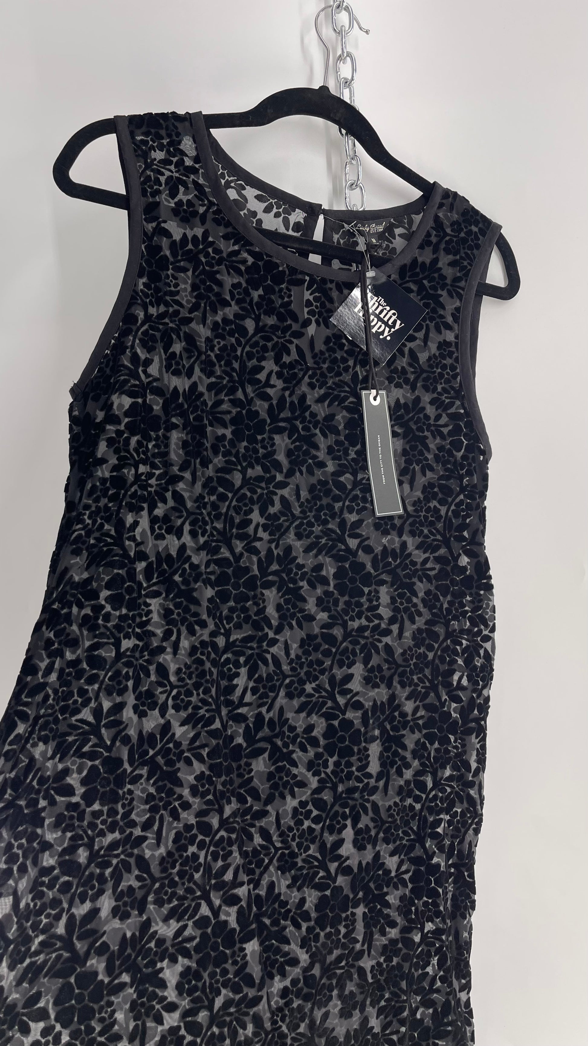Lucky Brand Black Sheer Patterned Floral Velvet Midi Dress with Tags A The Thrifty Hippy Lucky Brand Black Sheer Patterned Floral Velvet Midi Dress with Tags A The Thrifty Hippy