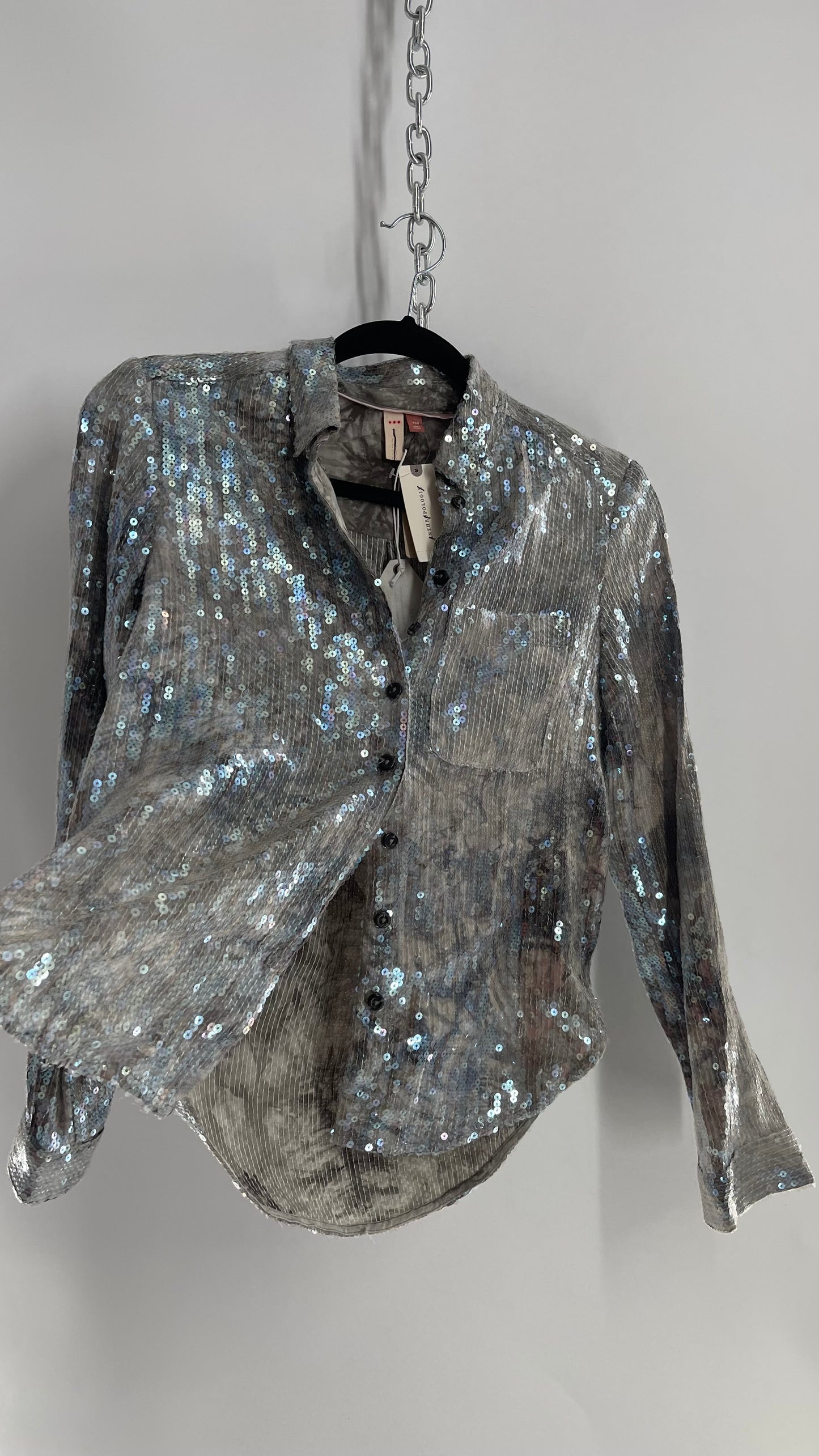 PILCRO Anthropologie Iridescent Sequin Grey Blue and Tags Attached (XXS)