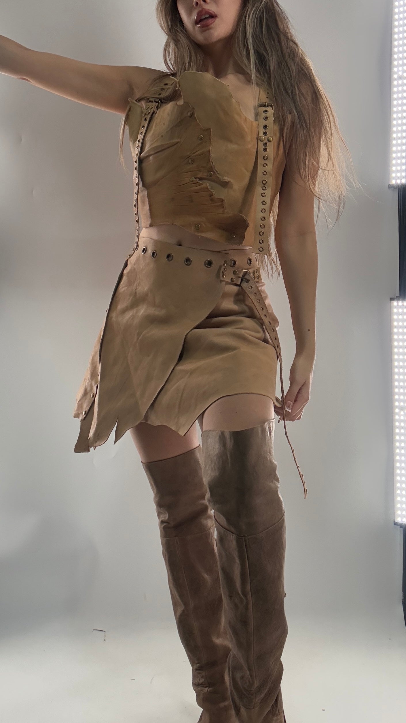 CUSTOM Handmade Rugged and Reversible Distressed Leather Two Piece Set with Grommet Waistband (XS-XL)