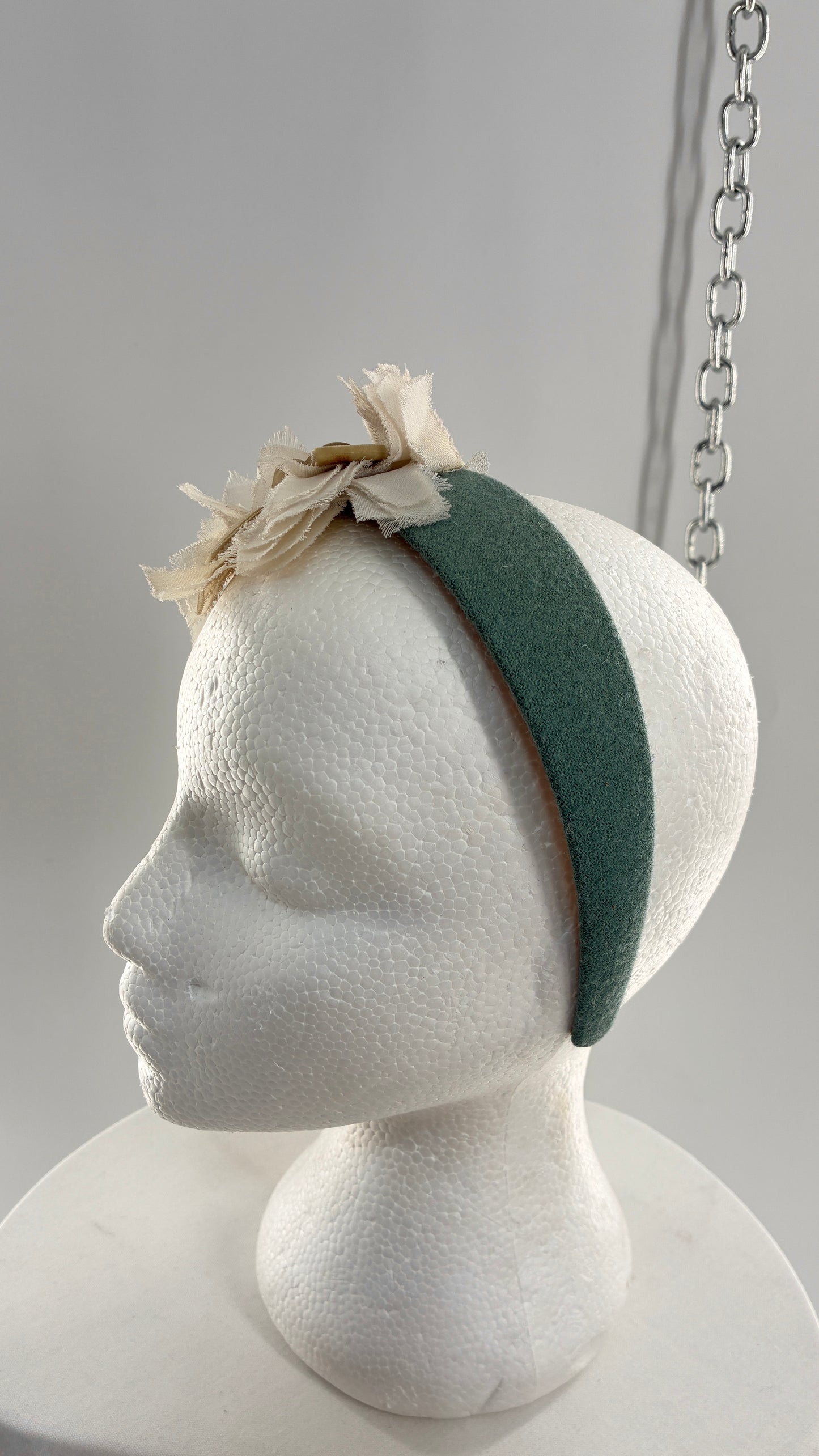 Vintage FARMER Handmade Blue Knit Headband with Velvet Bow Appliqués