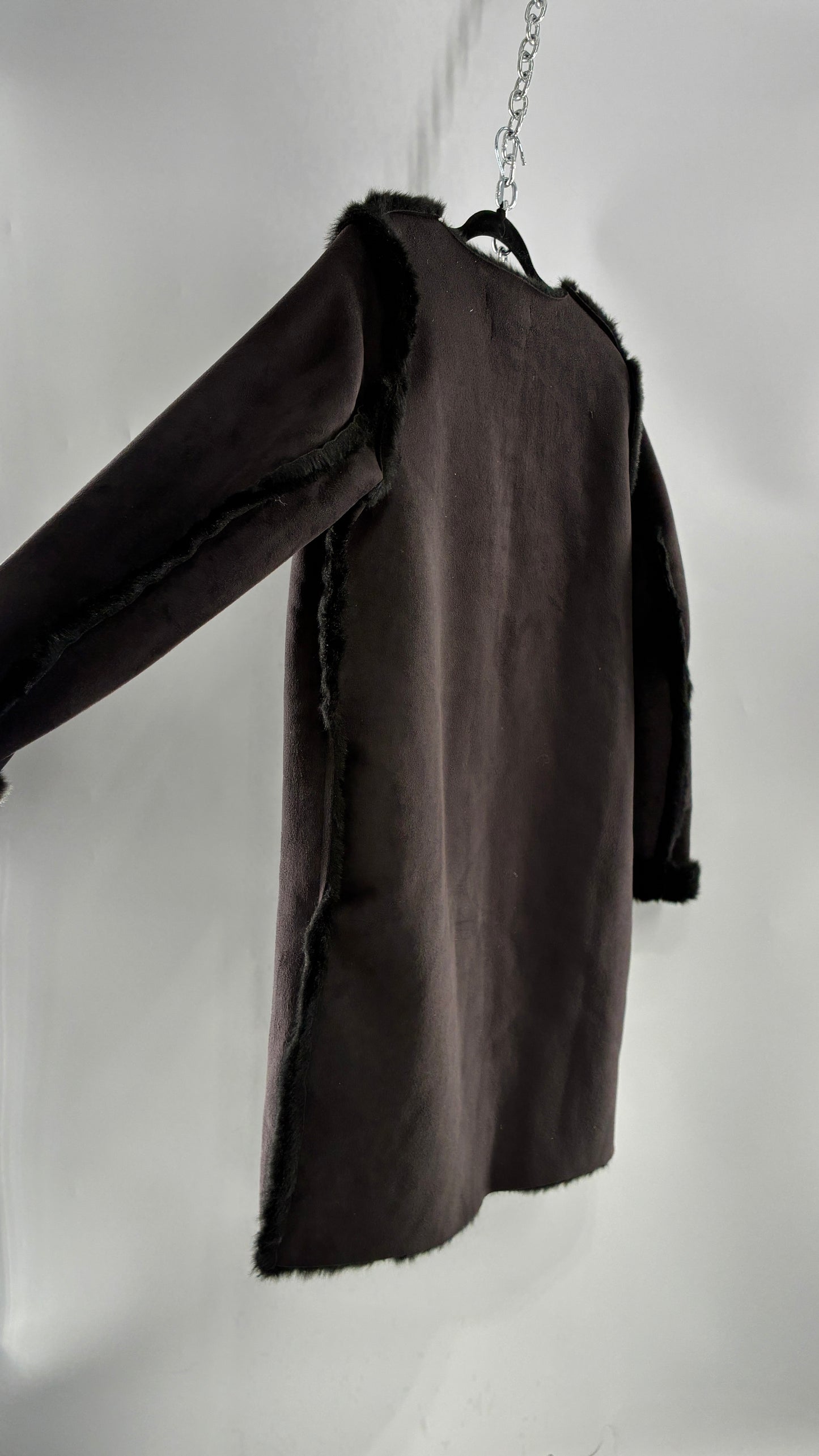 Vintage H&M Black Faux Suede Coat with Faux Fur Piping (12)