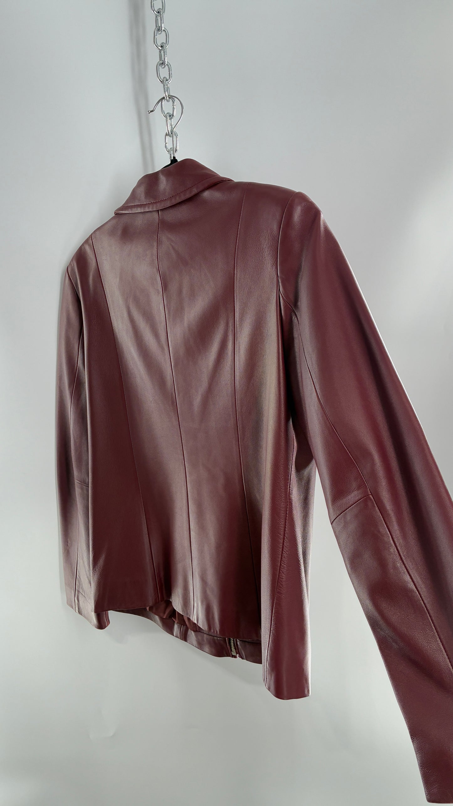 Vintage Lord & Taylor Burgundy Maroon Leather Zip Up Jacket (Small)