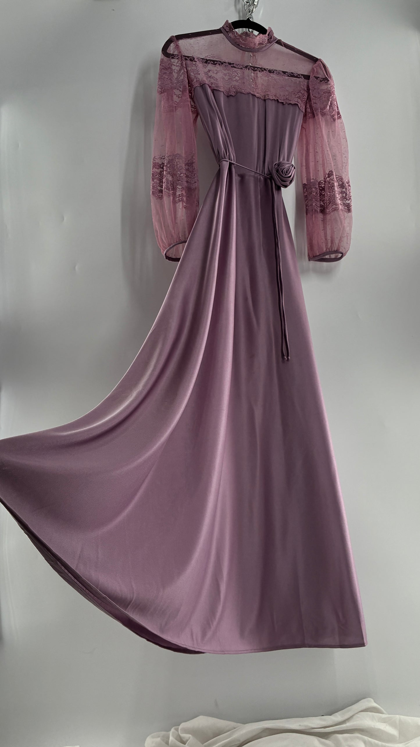 Vintage Handmade Dusty Purple Mauve Bubble Sleeve Maxi Dress (XS/S)
