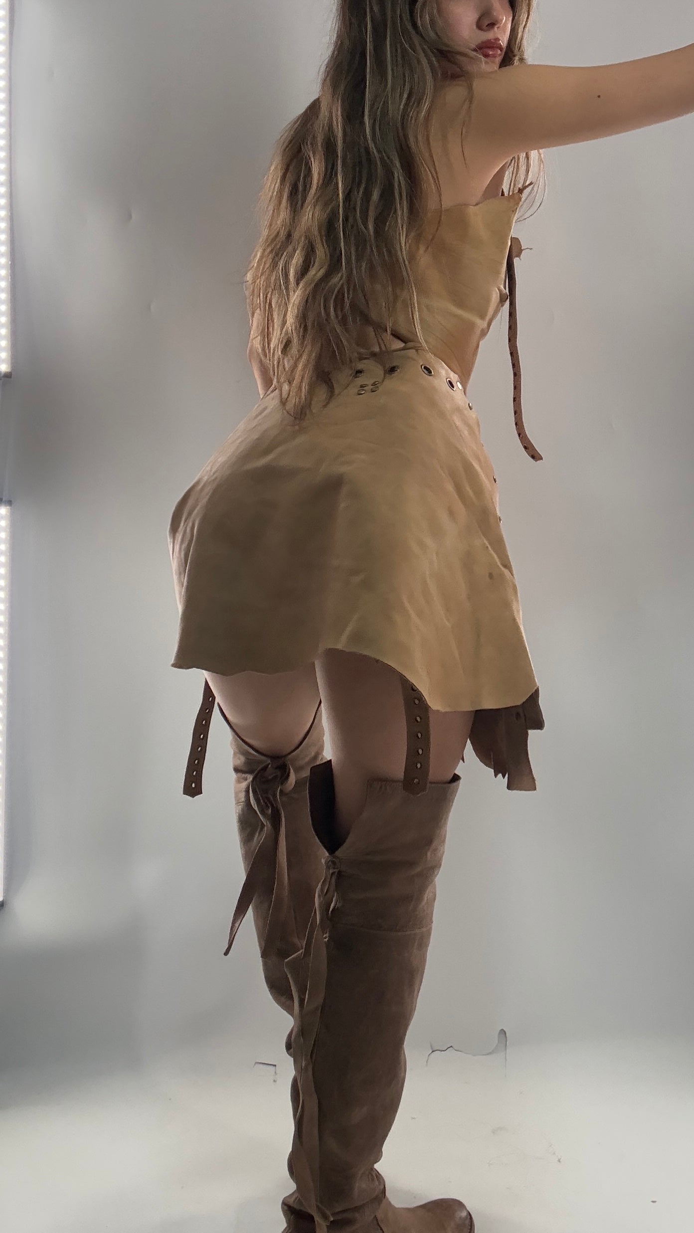 CUSTOM Handmade Rugged and Reversible Distressed Leather Two Piece Set with Grommet Waistband (XS-XL)