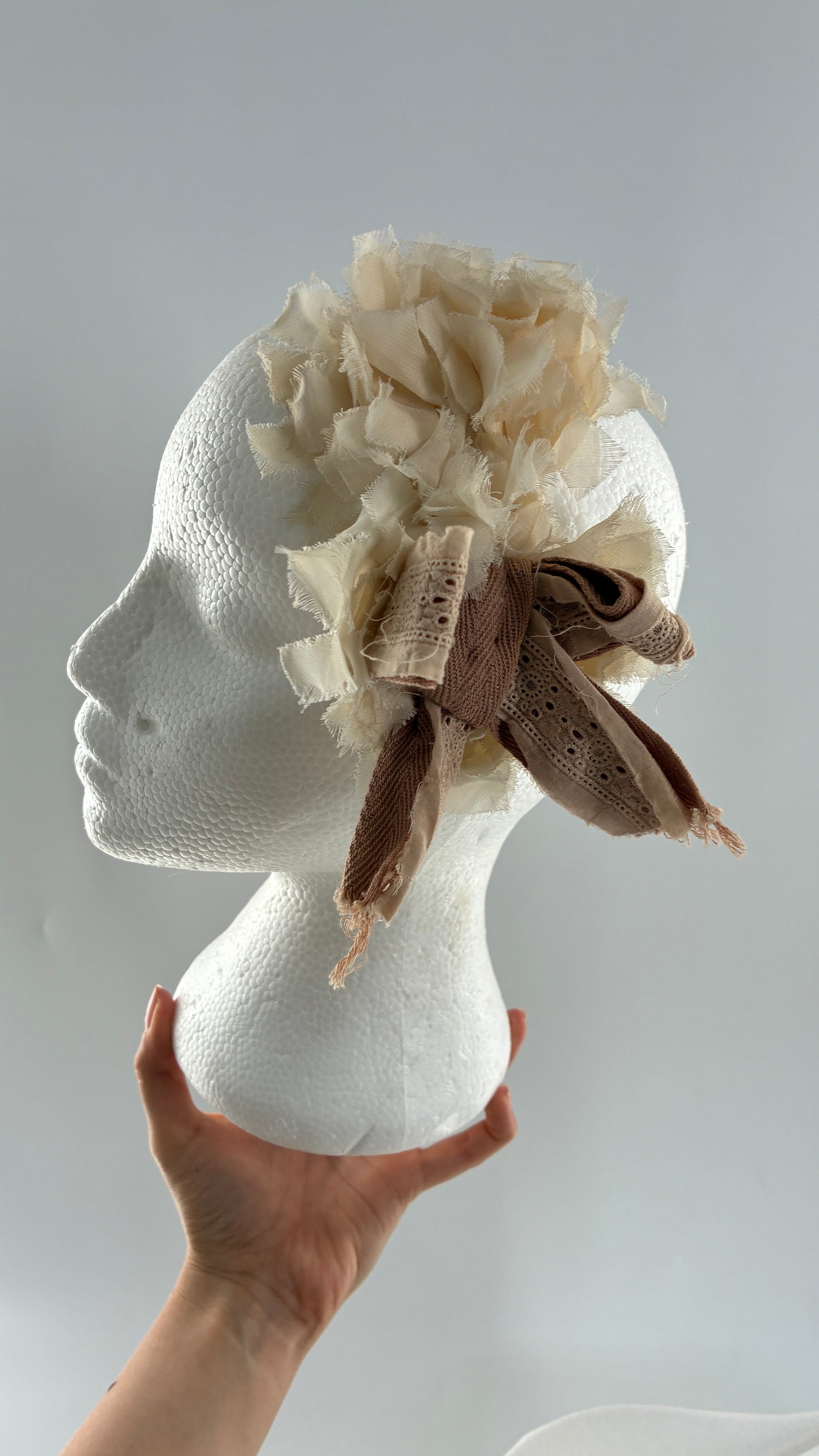 Vintage FARMER Handmade Headband with Ribbon and Flower Appliqués