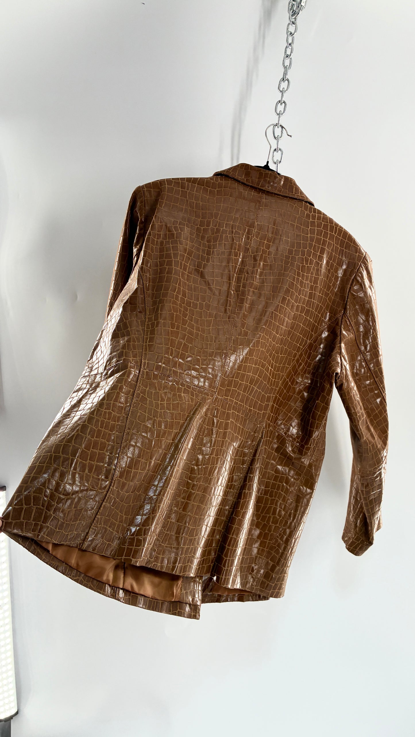 Vintage DIALOGUE Crocodile Embossed Leather Jacket (XL)