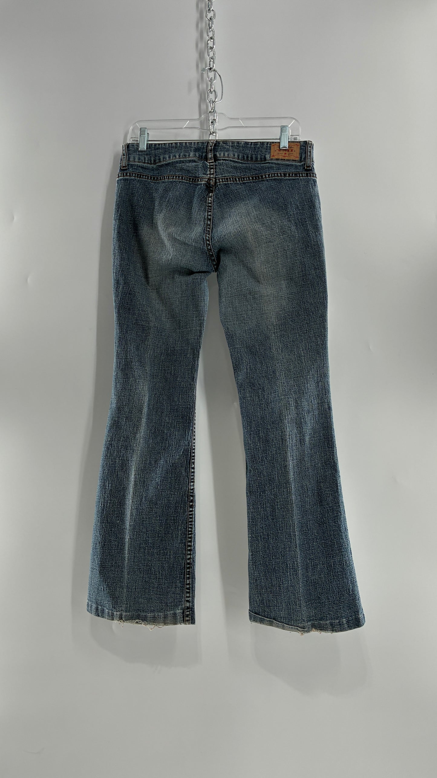 Vintage Pocket Side Low Rise, Kick Flare Jeans with Side Button Closure YMI (11)