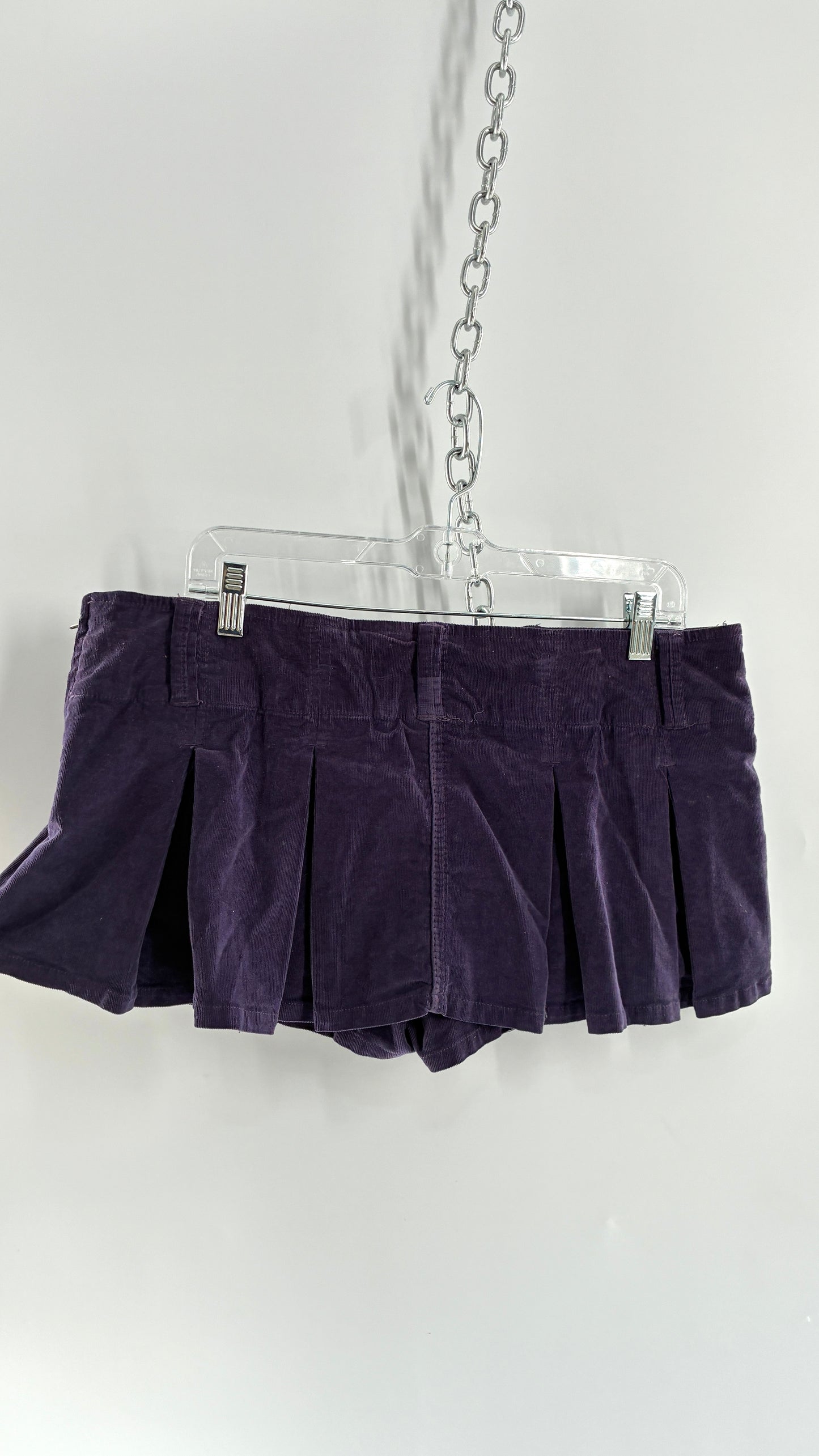 Free People Purple Corduroy Pleated Micro Mini Skirt with Built in Shorts (6)