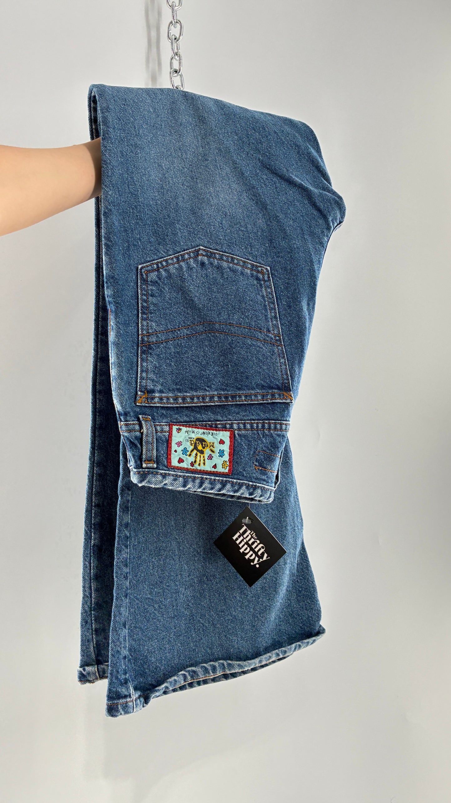 Vintage 1980s MUDD Flared Button Front Jeans with Colorful Jacron (9)