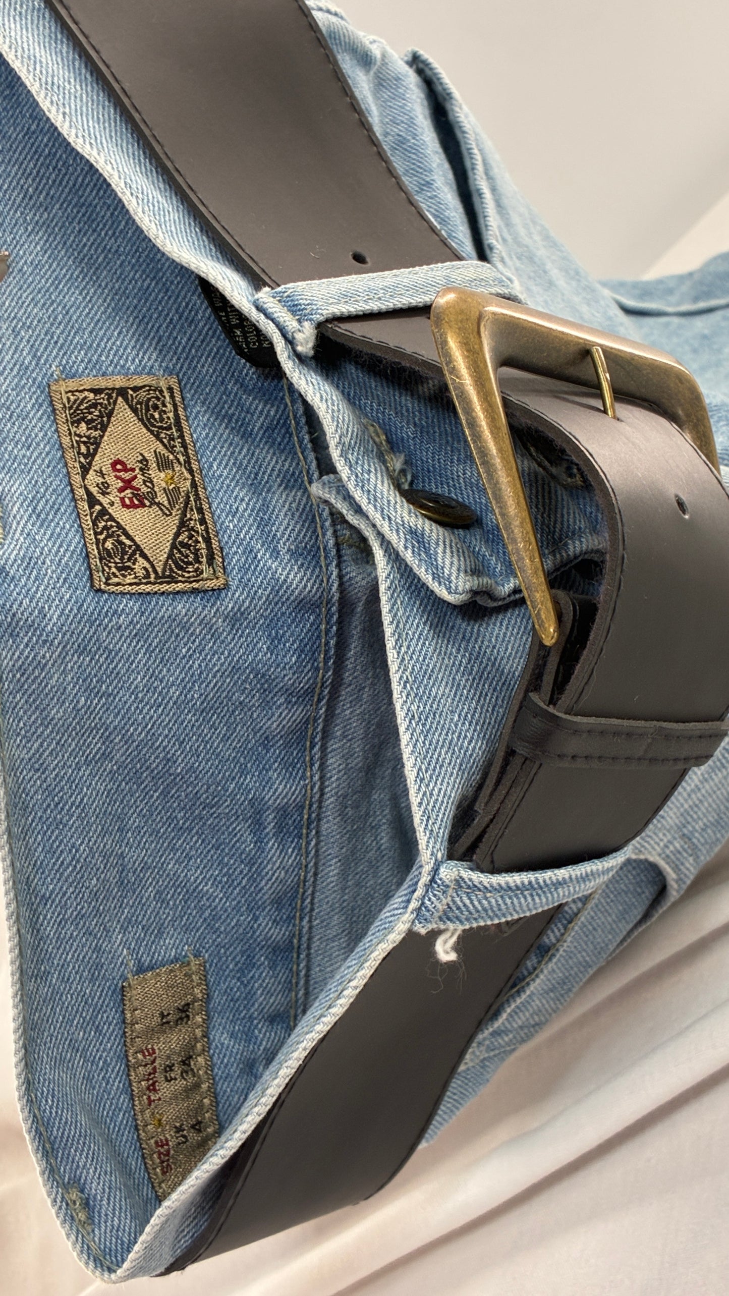 Vintage 1990s EXPRESS Ultra High Waisted Jean Shorts with Wide Waist Belt (1/2)