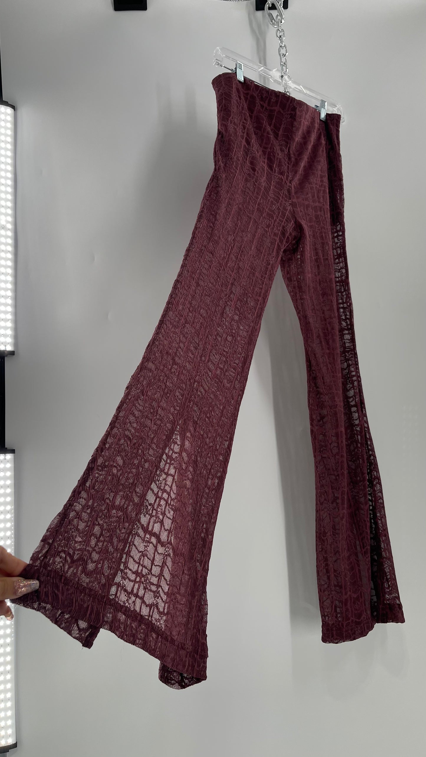 Free People Plum Lace Flares with Vented Hem and Sewn in Shorts Tags Attached (Medium)