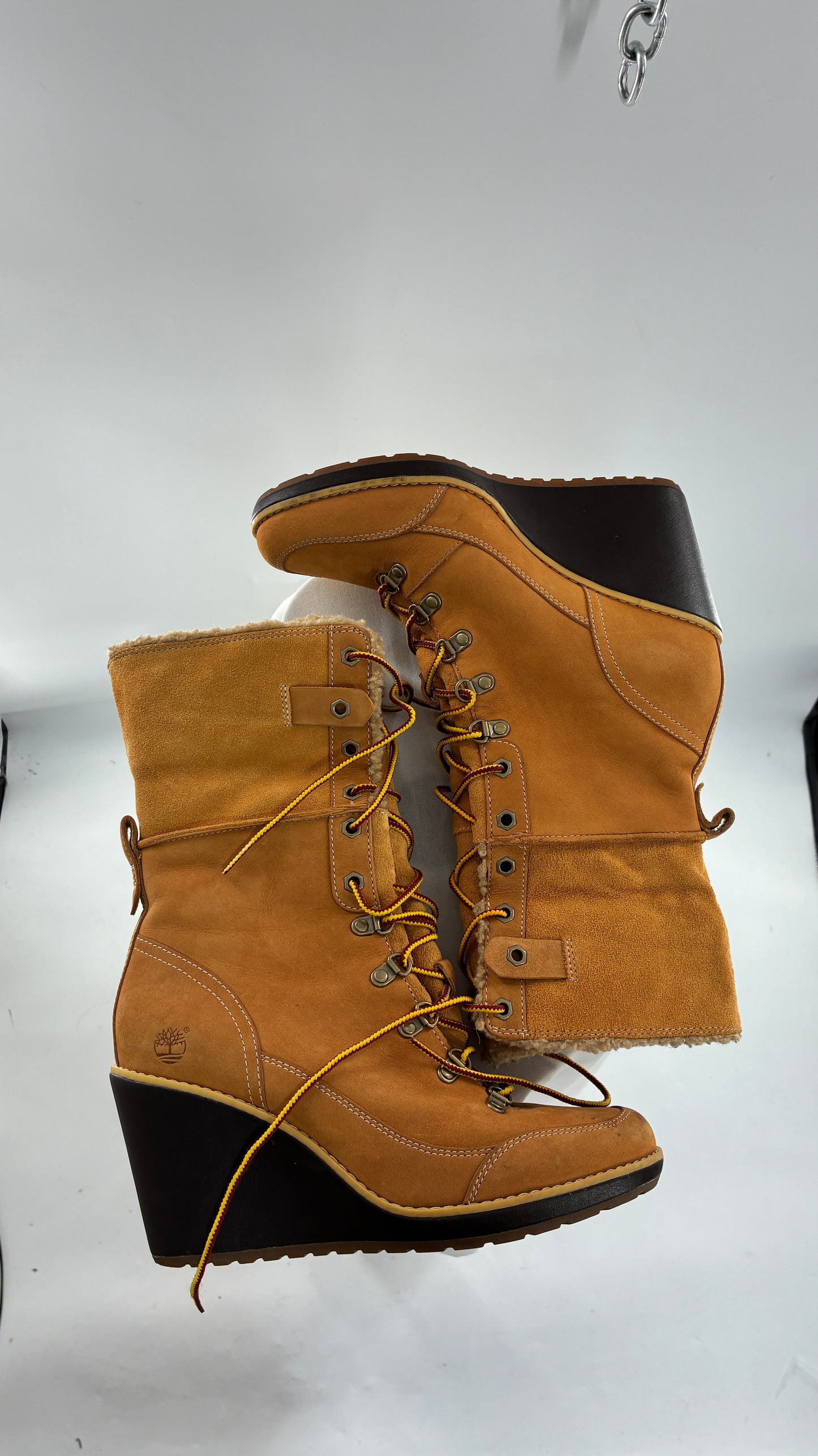 Vintage TIMBERLAND Wedge Boots Suede Leather Tie Up Heels (7.5)