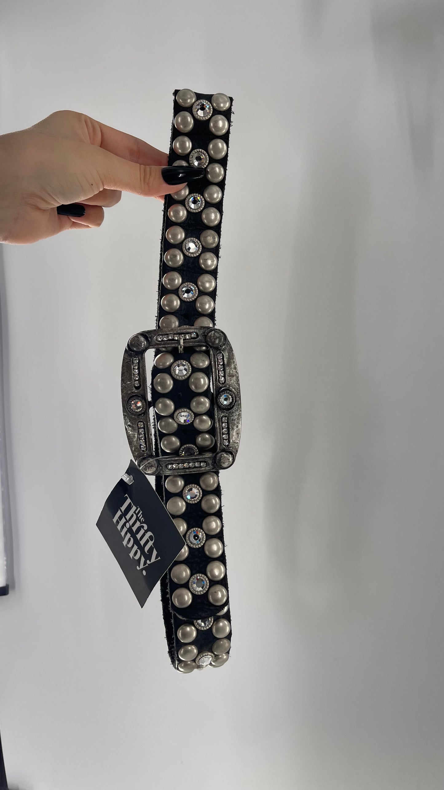 Vintage NEW Swarovski Crystal Iconic Cowboy Belt with Studded Leather Detailing (Small)
