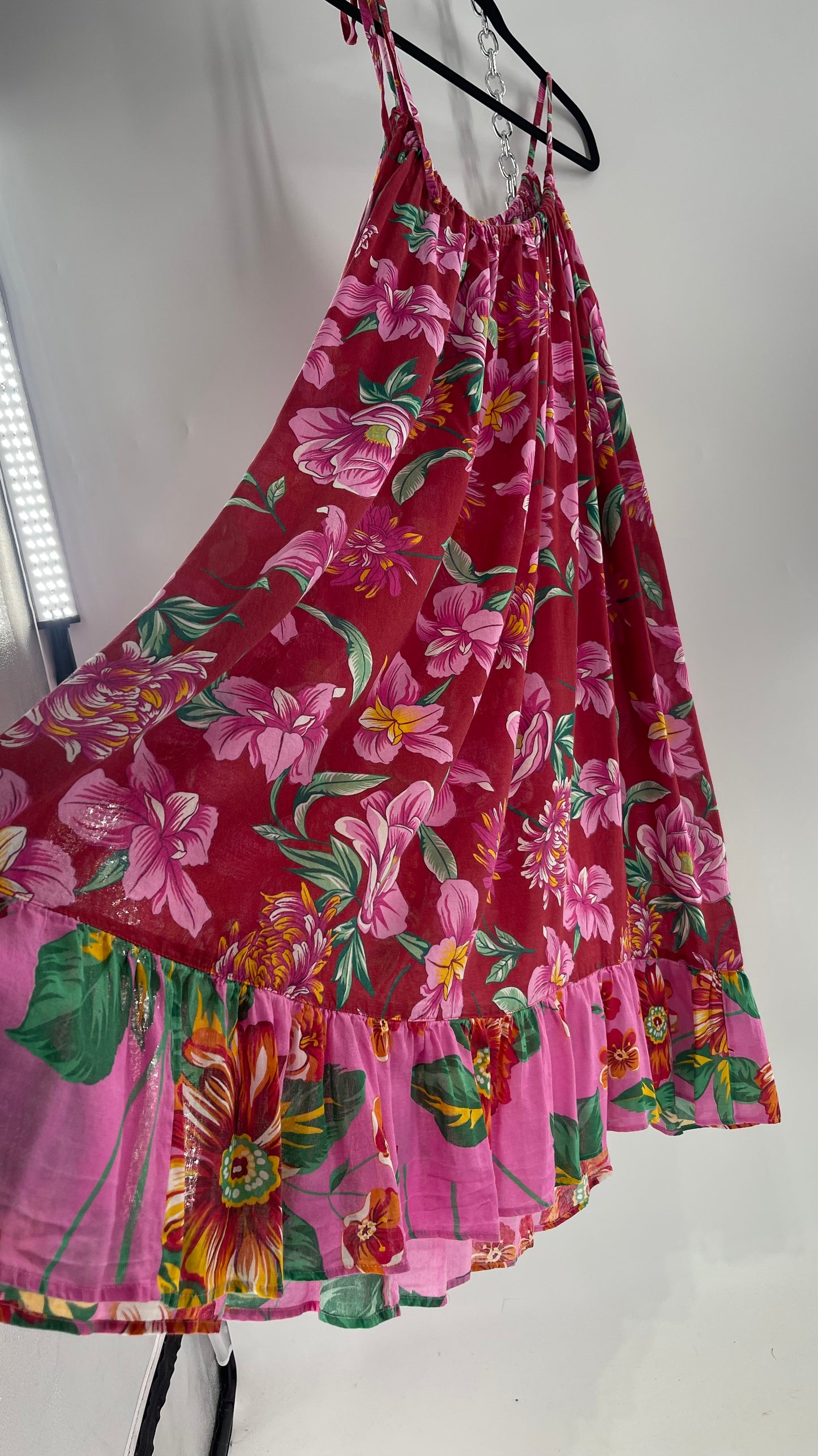 Handemade Brazilian Color Blocked Red/Pink Floral Maxi (One Size)