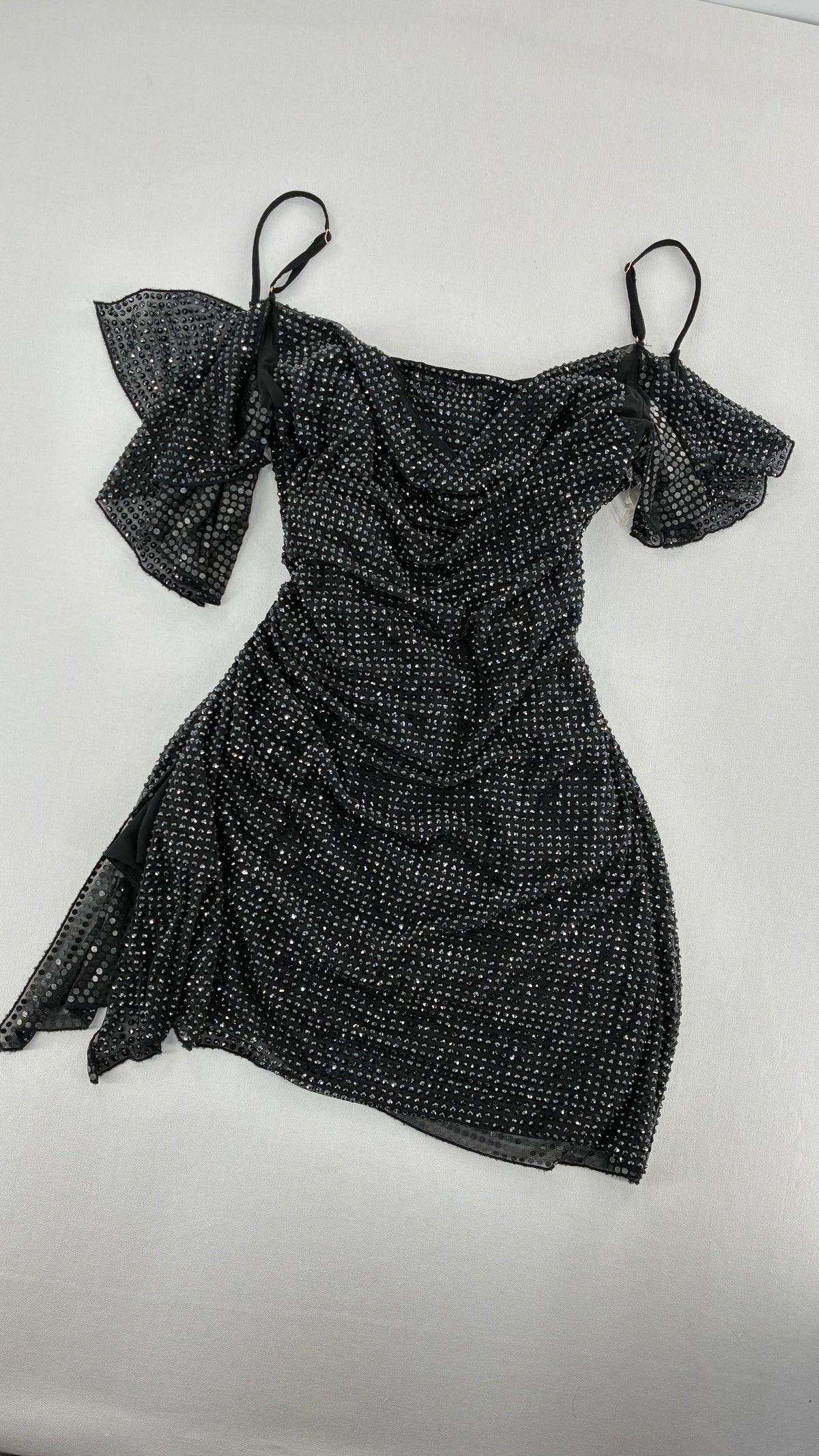 OH POLLY Rhinestone Corseted Mini Dress with Draped Bust, Side Slit Detail (6)
