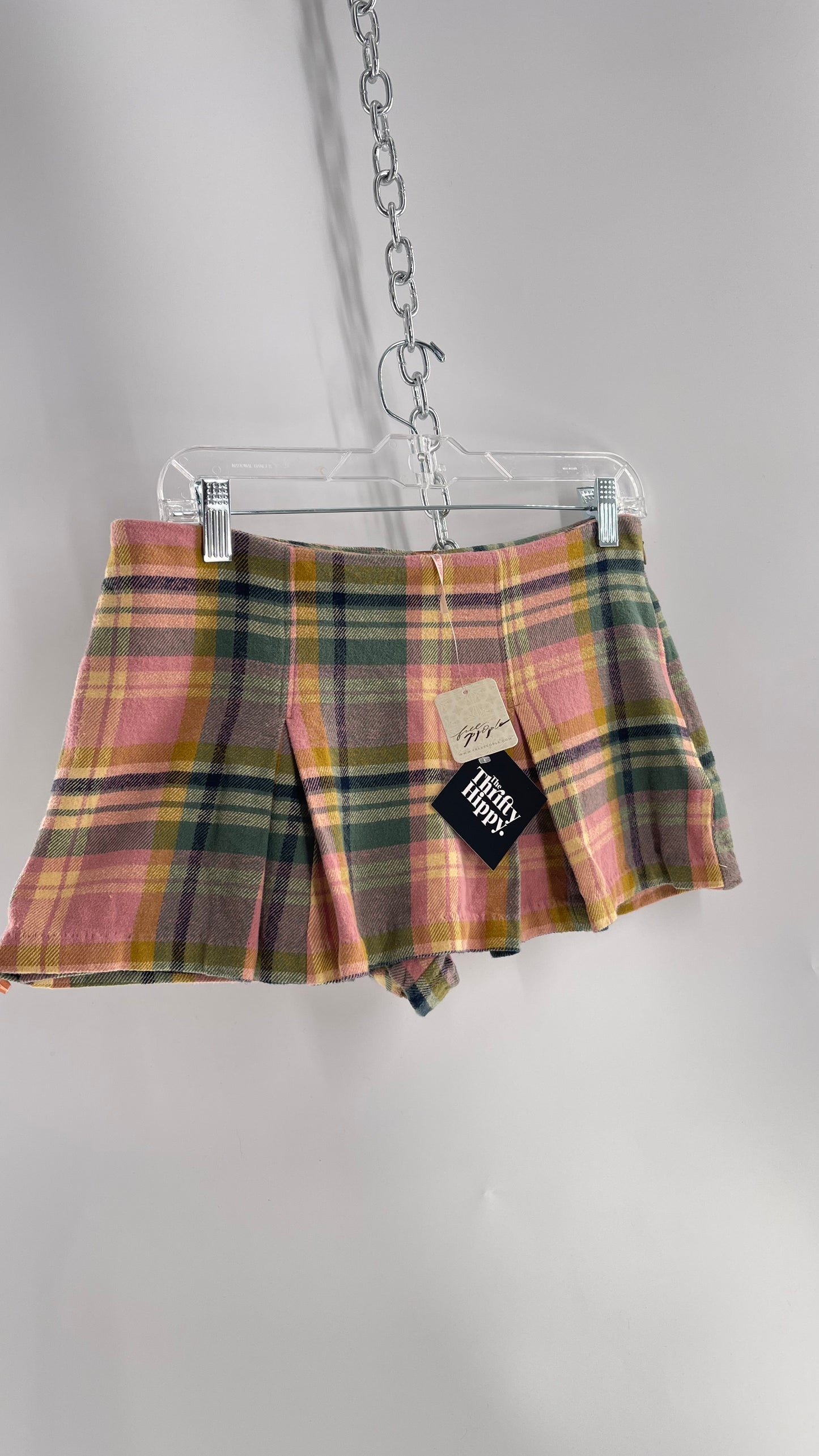 Free People Pink Plaid Pleated Micro Mini Skort with Tags Attached (4)