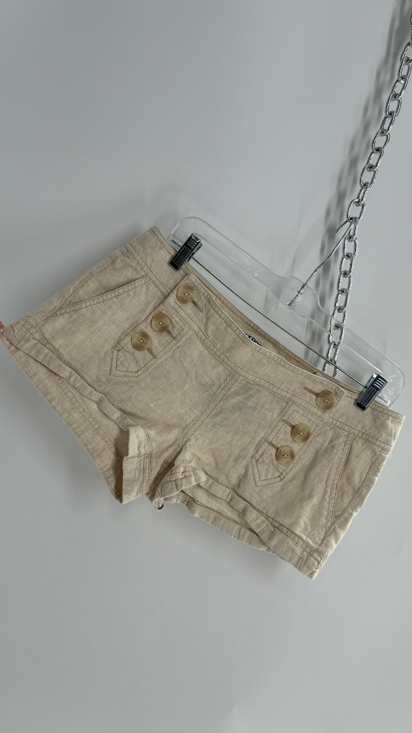 EXPRESS Beige Low Rise Micro Short with Hip Button Detailing (4)