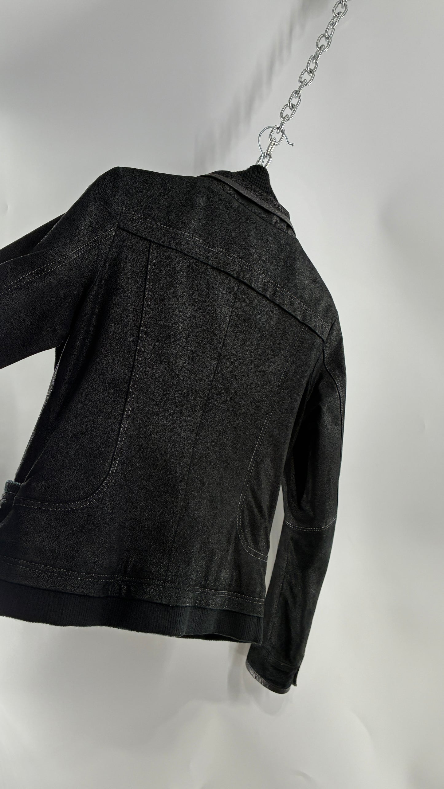 Vintage DANIER Metallic Black Suede Leather Jacket (Small)